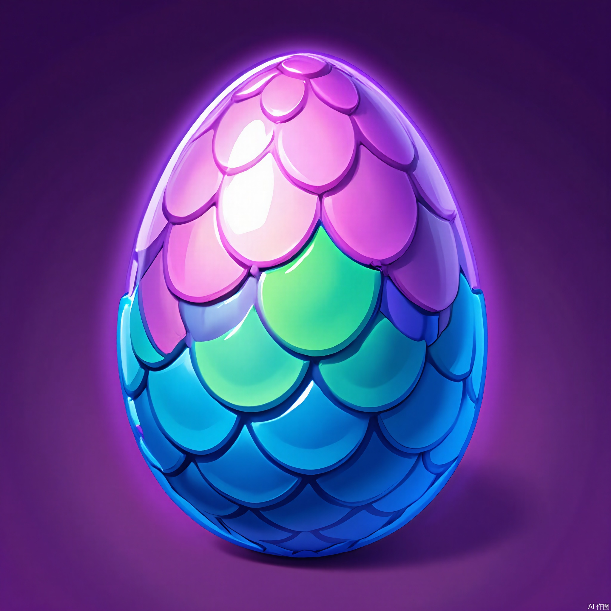 TBDJ, A vibrant, digital illustration of a colorful, dragon egg with scales in shades of purple, blue, and green. The egg has a faint glow. The background is a simple, deep purple.

