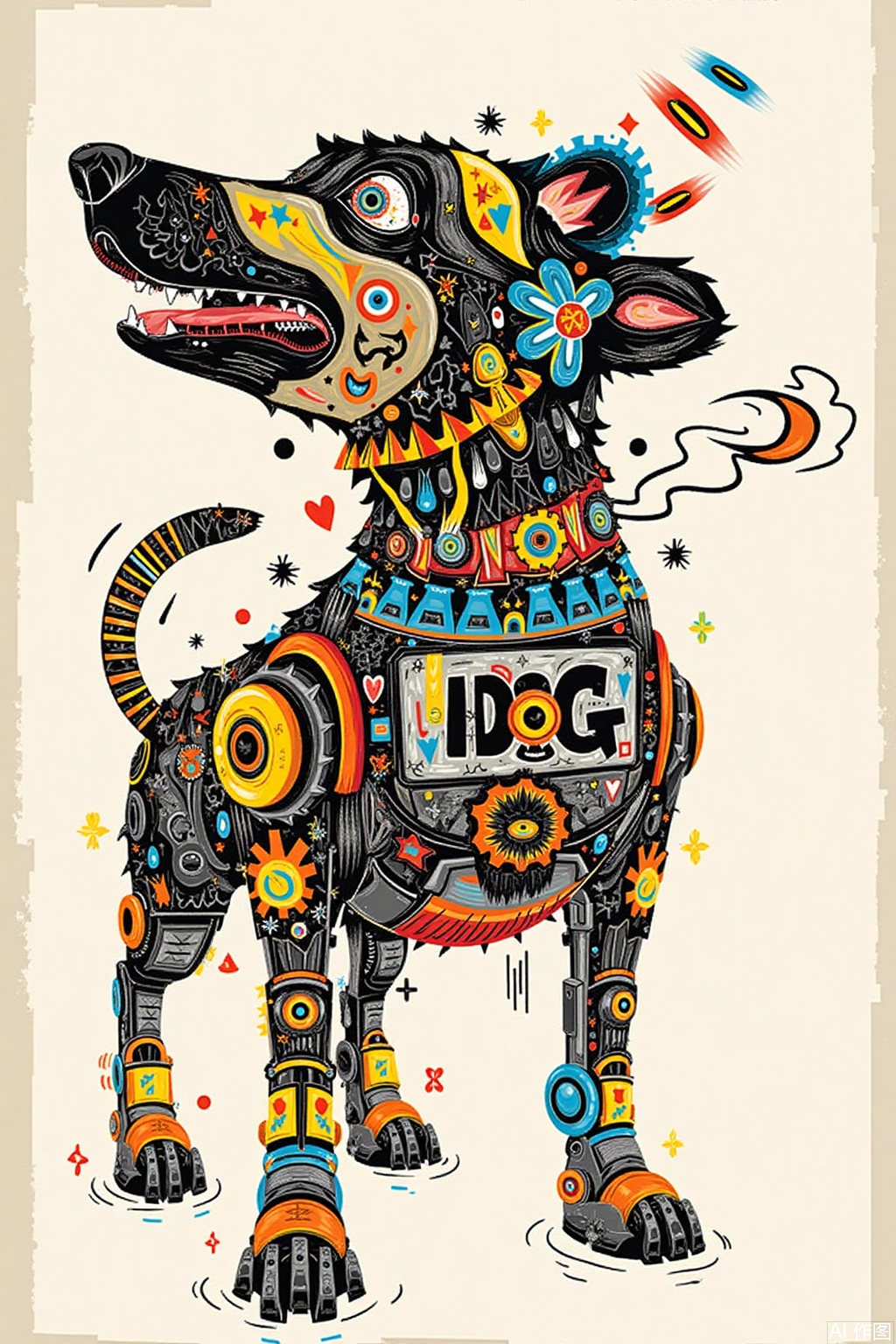 A mechanized dog,Chaotic graffiti