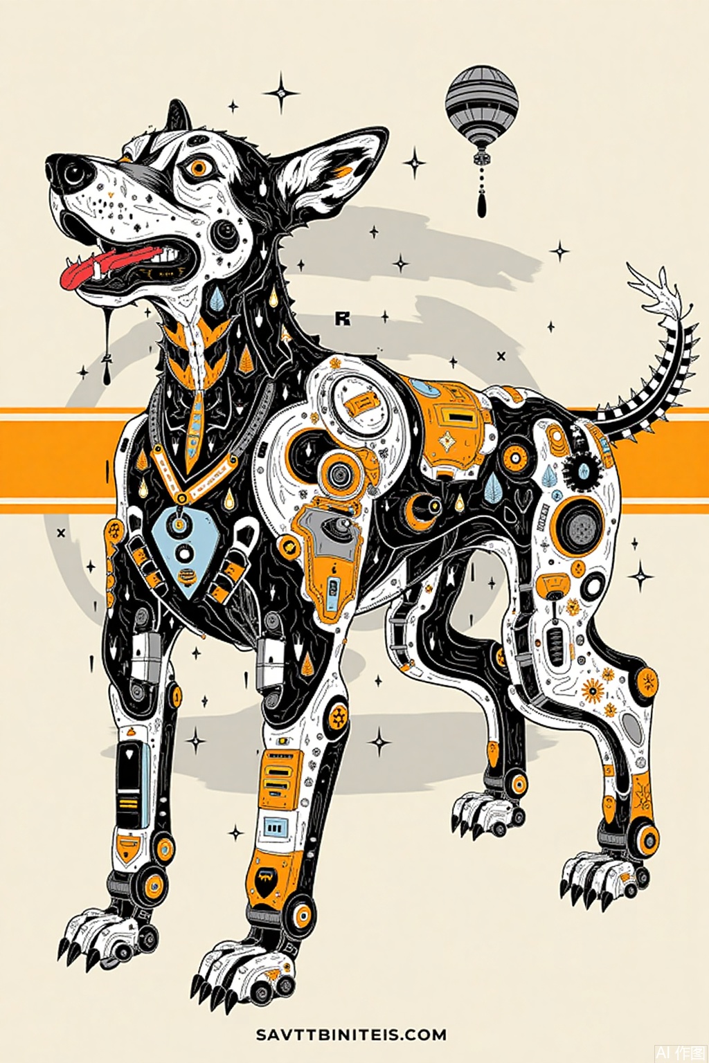 A mechanized dog,Chaotic graffiti