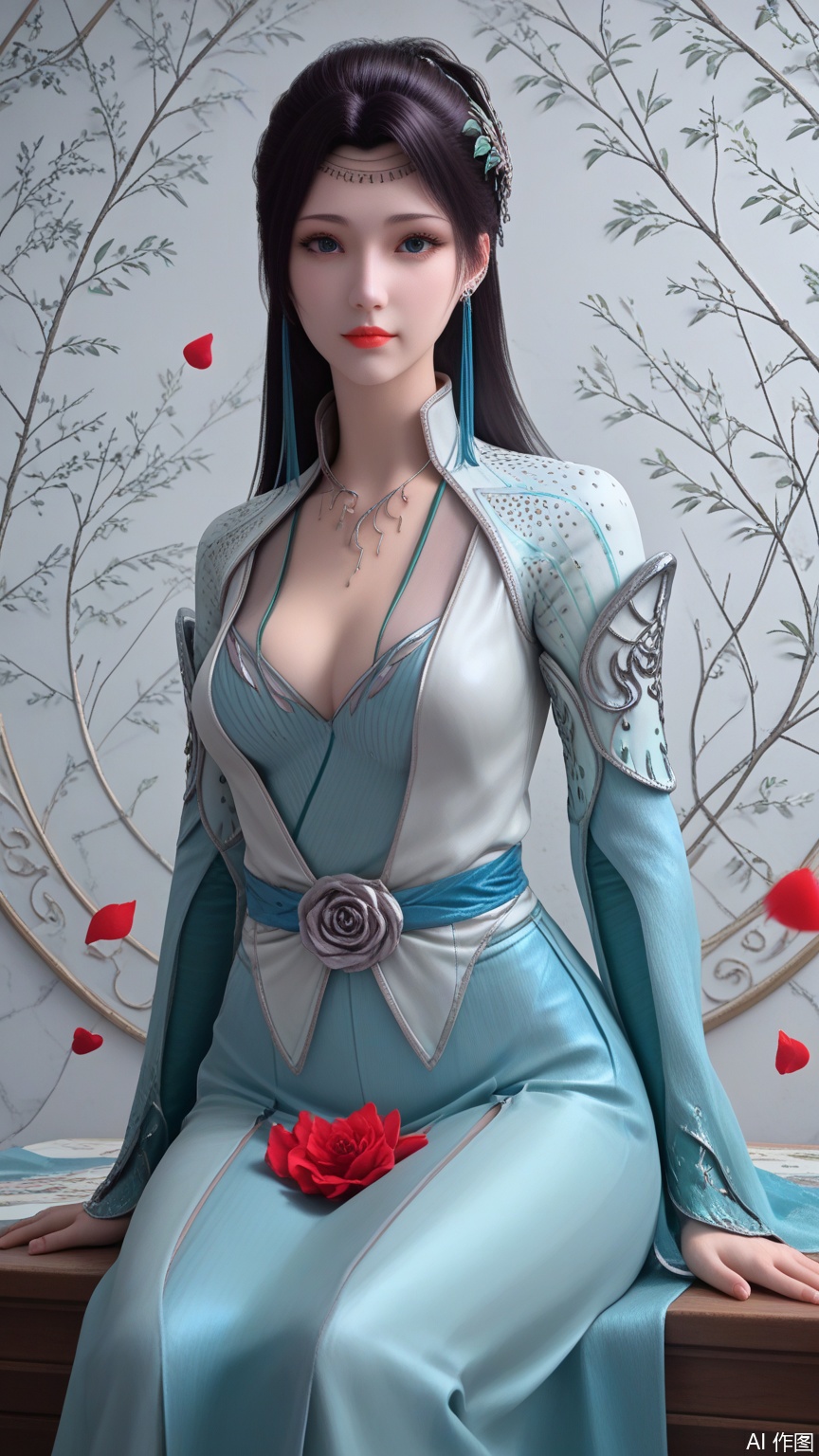 score_9_up,score_8_up,score_7_up, (high definition, Best quality, masterpiece, 4K, exquisite skin), (petal and beam background:1.1), 1girl, big chest, looking at viewer, sitting