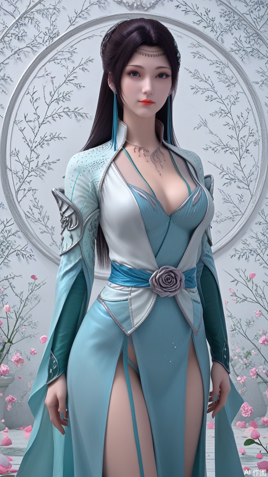score_9_up,score_8_up,score_7_up, (high definition, Best quality, masterpiece, 4K, exquisite skin), (petal and beam background:1.1), 1girl, big chest, looking at viewer, full_body