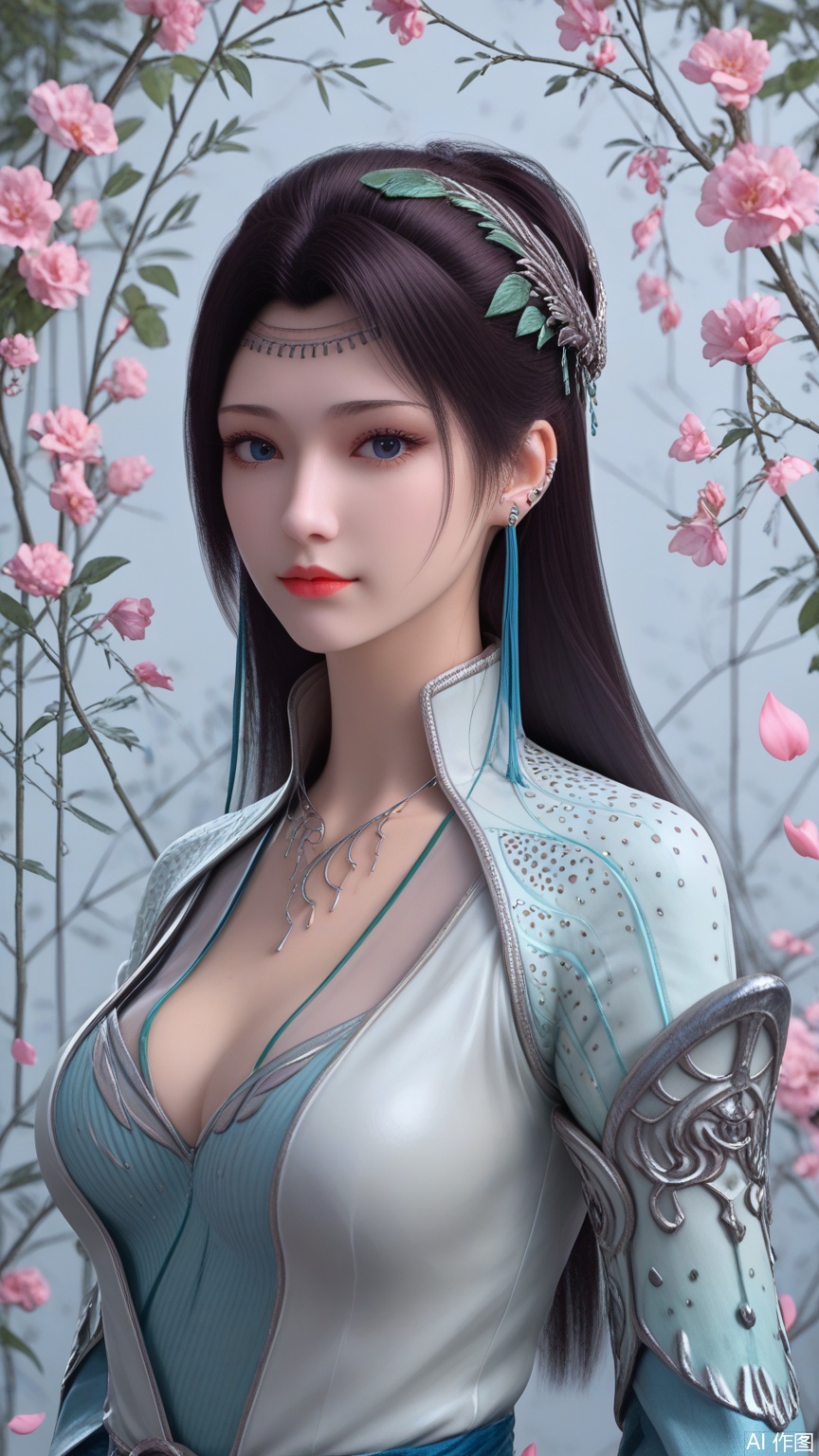 score_9_up,score_8_up,score_7_up, (high definition, Best quality, masterpiece, 4K, exquisite skin), (petal and beam background:1.1), 1girl, big chest, looking at viewer, cowboy_shot