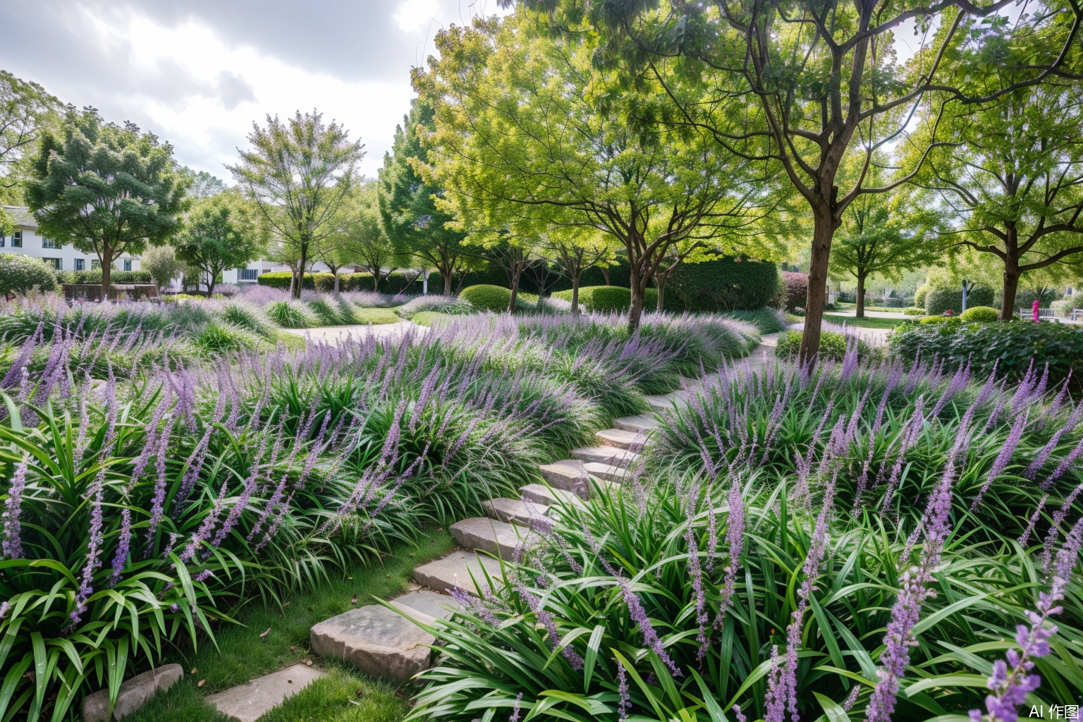lanhuasanqi,purple flower,field,HDR,UHD,8K,best quality,masterpiece,Highly detailed,,