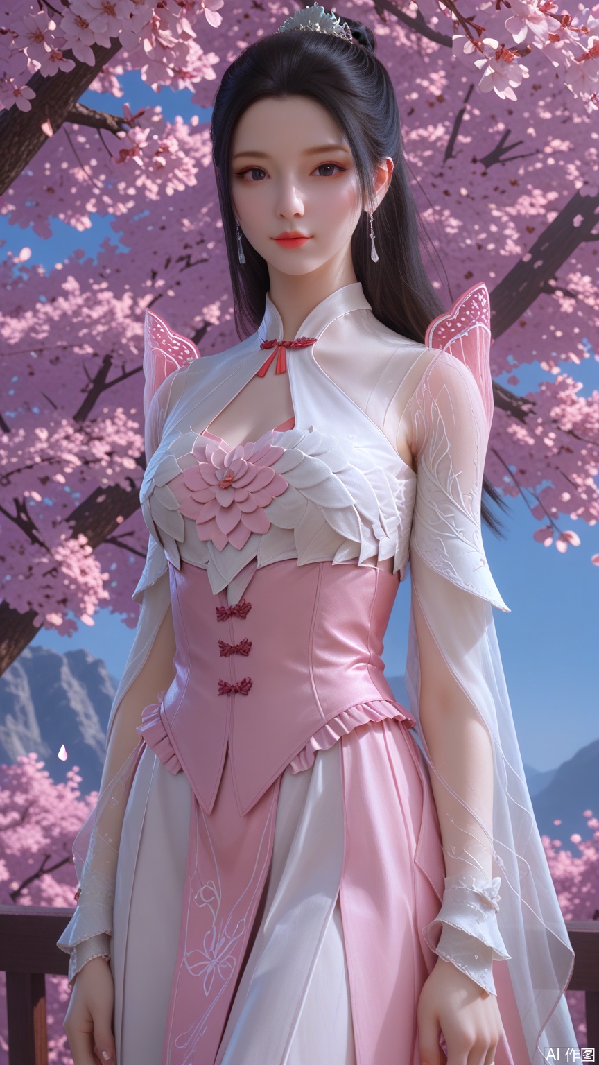 score_9_up,score_8_up,score_7_up, (high definition, Best quality, masterpiece, 4K, exquisite skin), (petal and beam background:1.1), 1girl, big chest, looking at viewer, cowboy_shot