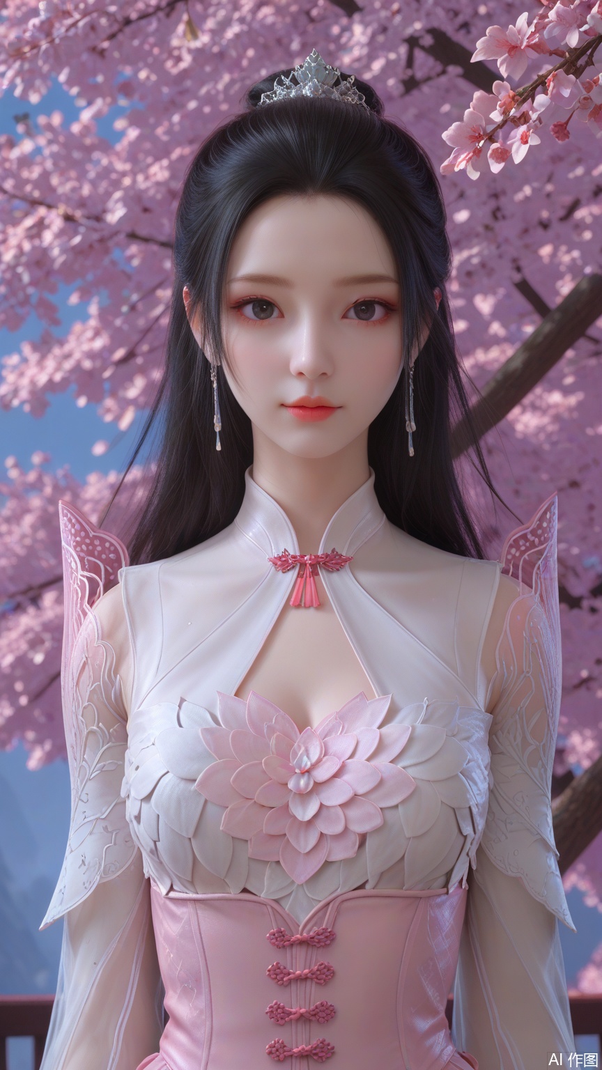 score_9_up,score_8_up,score_7_up, (high definition, Best quality, masterpiece, 4K, exquisite skin), (petal and beam background:1.1), 1girl, big chest, looking at viewer, upper_body
