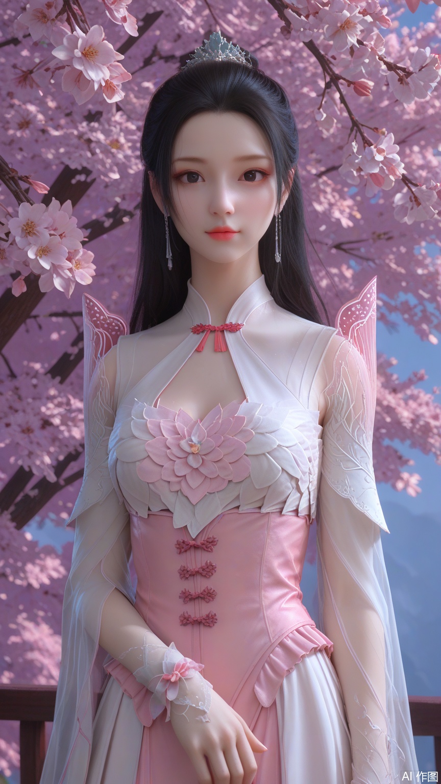 score_9_up,score_8_up,score_7_up, (high definition, Best quality, masterpiece, 4K, exquisite skin), (petal and beam background:1.1), 1girl, big chest, looking at viewer, cowboy_shot