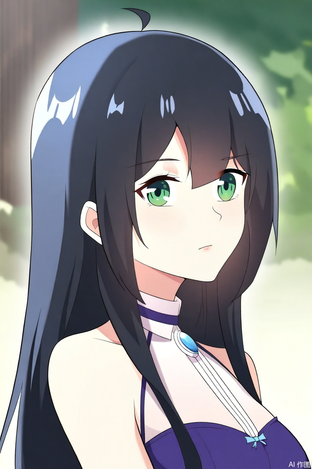 , 1girl, solo, long hair, breasts, black hair, dress, green eyes, sleeveless, white dress,


Random scene,upper body,looking at viewer,