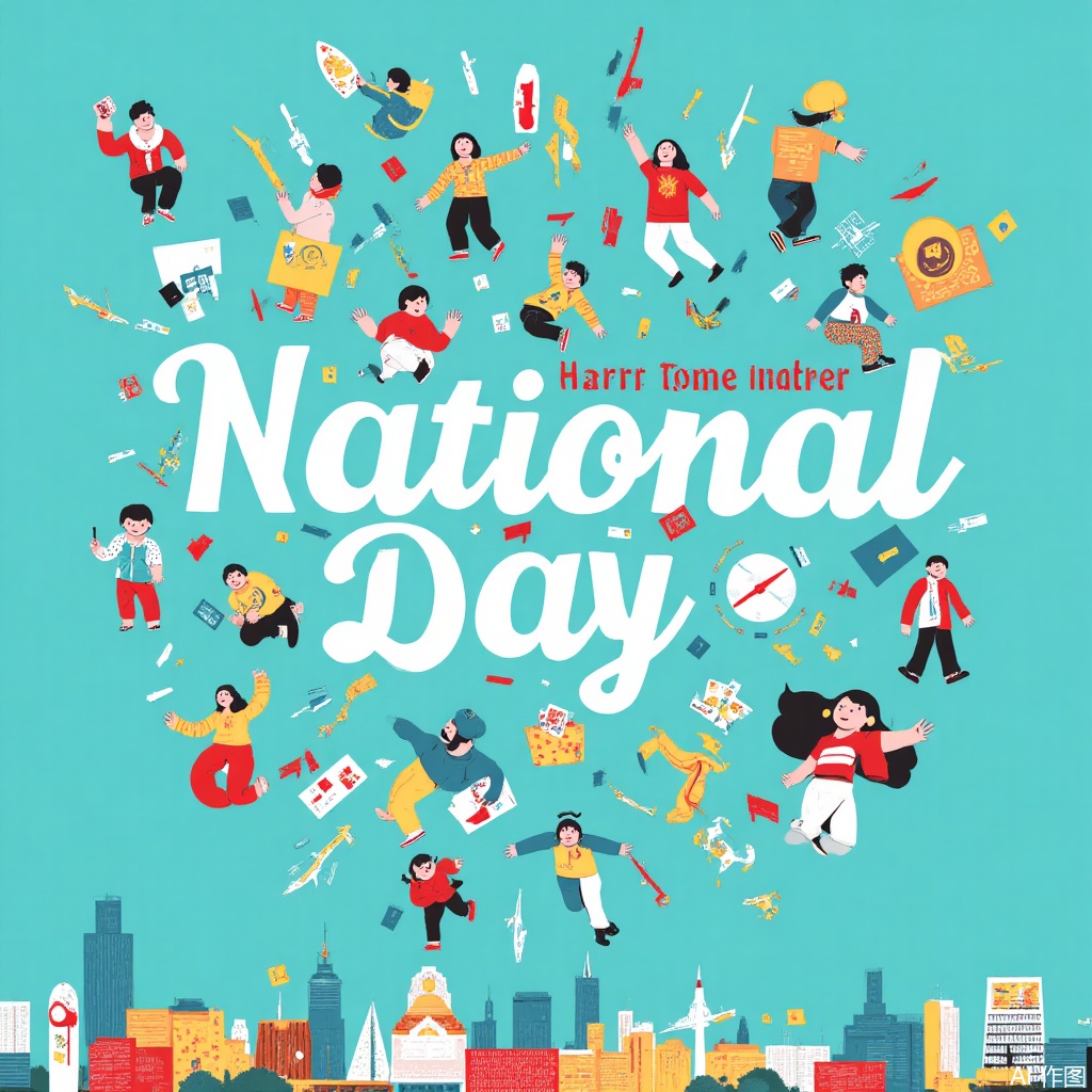  Digital text art, National Day poster,Creative illustration