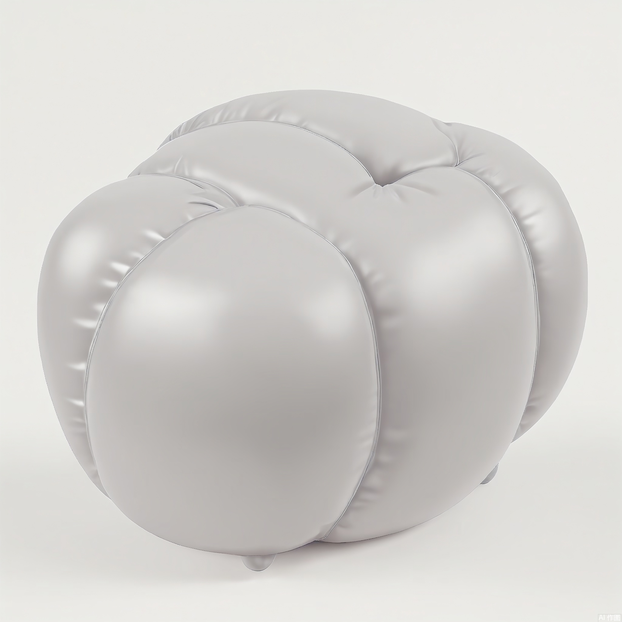 PZF, A high - quality photograph of a peach - colored inflatable side table with a cute design. The side table has an inflated, round top and short, stubby legs. The top has a plush, soft - looking surface, as if it's filled with air and fluff. The material is a smooth, glossy nylon that reflects light. The side table is positioned against a plain white background, making its peach color prominent. The style is modern and adorable, with a slight vintage touch in its simple, rounded form.
