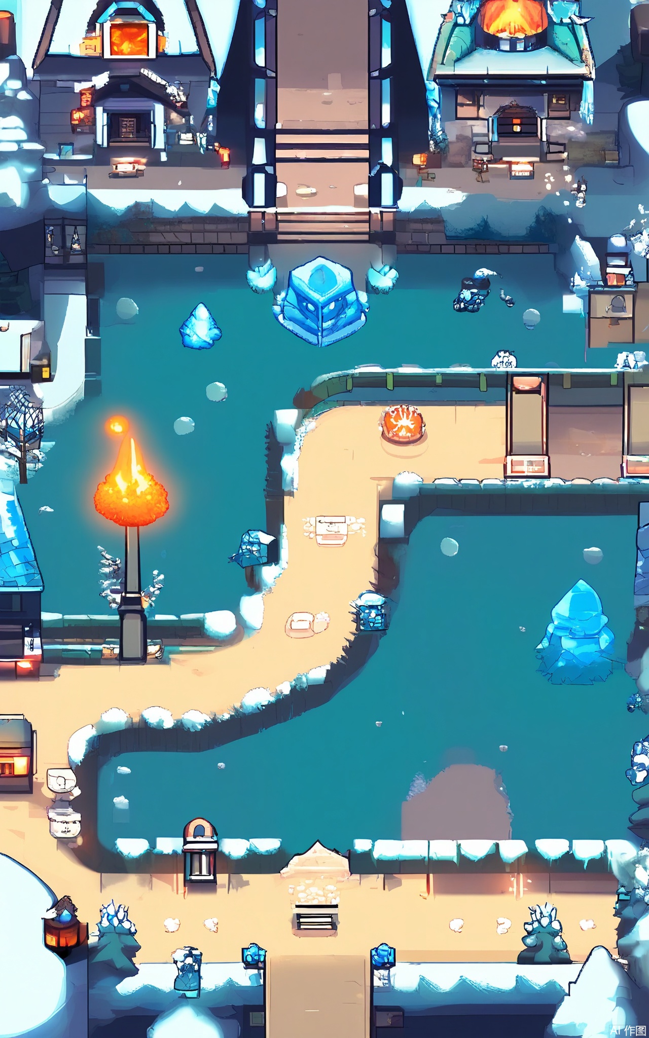XSCJ, Aerial view of a winter - wonderland pixel - art village at night, with a cool, blue - and - white color palette. The scene is brimming with pixel - made igloos, snow - covered cabins, and ice sculptures. The village is illuminated by the glow of the aurora borealis and lanterns, generating a magical and frosty ambiance. The buildings are made of ice and snow, with some decorated with icicles and lights. The streets are paths of snow and ice, with small winter - themed shops and stalls glowing with various colors. The overall aesthetic is enchanting and cold, with a focus on symmetry and balance.





















