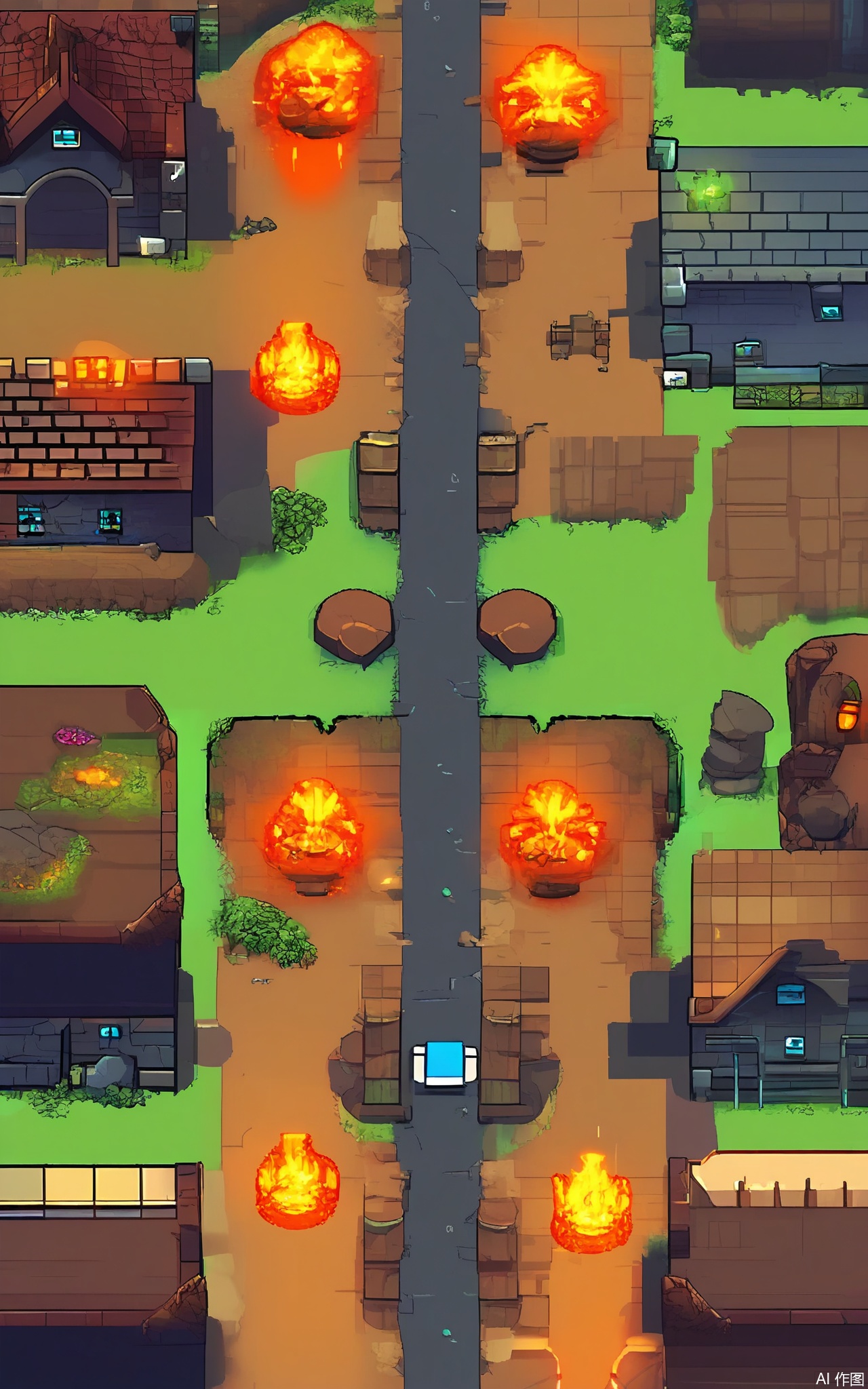 XSCJ, Aerial view of a volcanic - island pixel - art village at night, with a warm, red - and - orange color scheme. The scene is filled with pixel - built lava - resistant huts, hot springs, and volcanic rock formations. The village is illuminated by the glow of the lava and torches, creating a fiery and adventurous ambiance. The buildings are made of volcanic rock and thatch, with some decorated with glowing crystals. The streets are paths of lava rock and sand, with small blacksmith and mining stalls glowing with a soft light. The overall aesthetic is rugged and volcanic, with a focus on symmetry and balance.





















