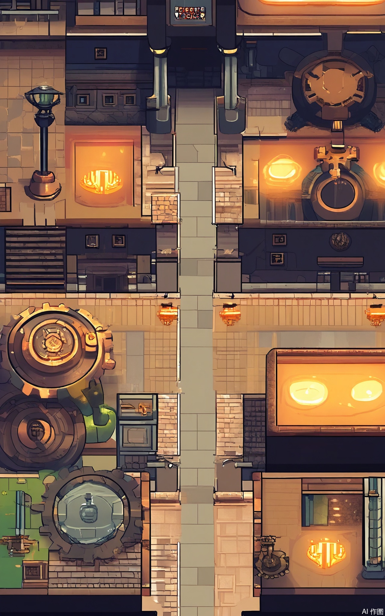 XSCJ, Aerial view of a steampunk pixel - art industrial town at night, with a warm, copper - and - brass color scheme. The scene is filled with pixel - constructed factories, steam - powered machines, and airships. The town is bathed in a soft, golden glow from the factory chimneys and street lamps, creating a cozy and industrious atmosphere. The buildings have large gears and pipes on the exterior, with some featuring ornate metalwork. The streets are lined with workshops and supply stores, their signs glowing with a warm light. The overall aesthetic is robust and mechanical, with a focus on symmetry and balance.





















