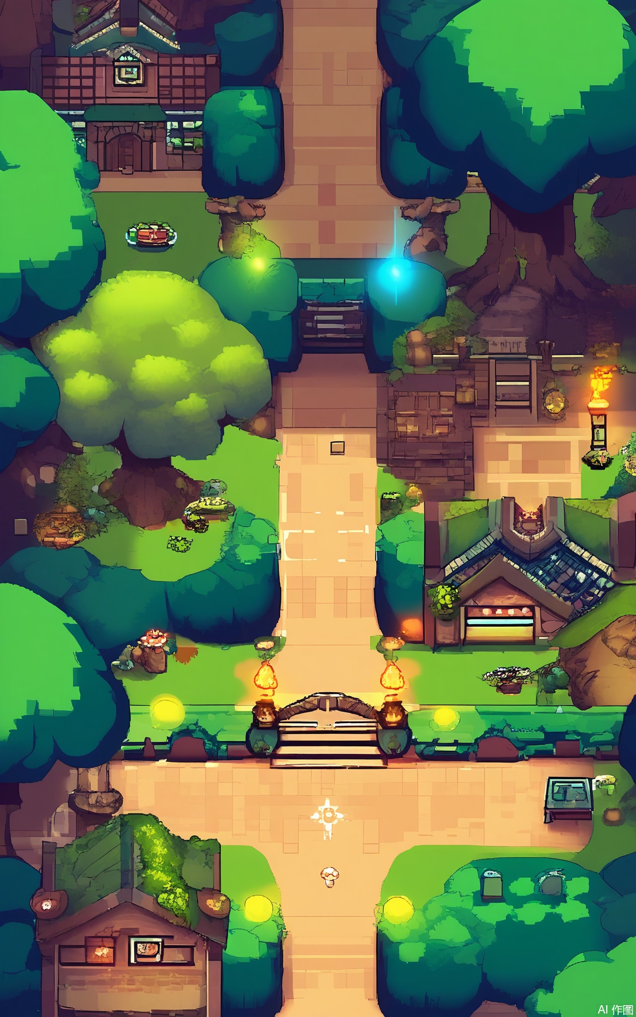 XSCJ, Aerial view of a fairy - tale pixel - art forest village at night, with a pastel and magical color palette. The scene is brimming with pixel - created tree - houses, mushroom cottages, and glowing fireflies. The village is illuminated by a soft, fairy - like glow, generating a whimsical and enchanting ambiance. The buildings are made of wood and bark, with some decorated with flowers and vines. The streets are paths of moss and leaves, with small fairy - sized shops and stalls glowing with various colors. The overall aesthetic is charming and idyllic, with a sense of harmony and balance.





















