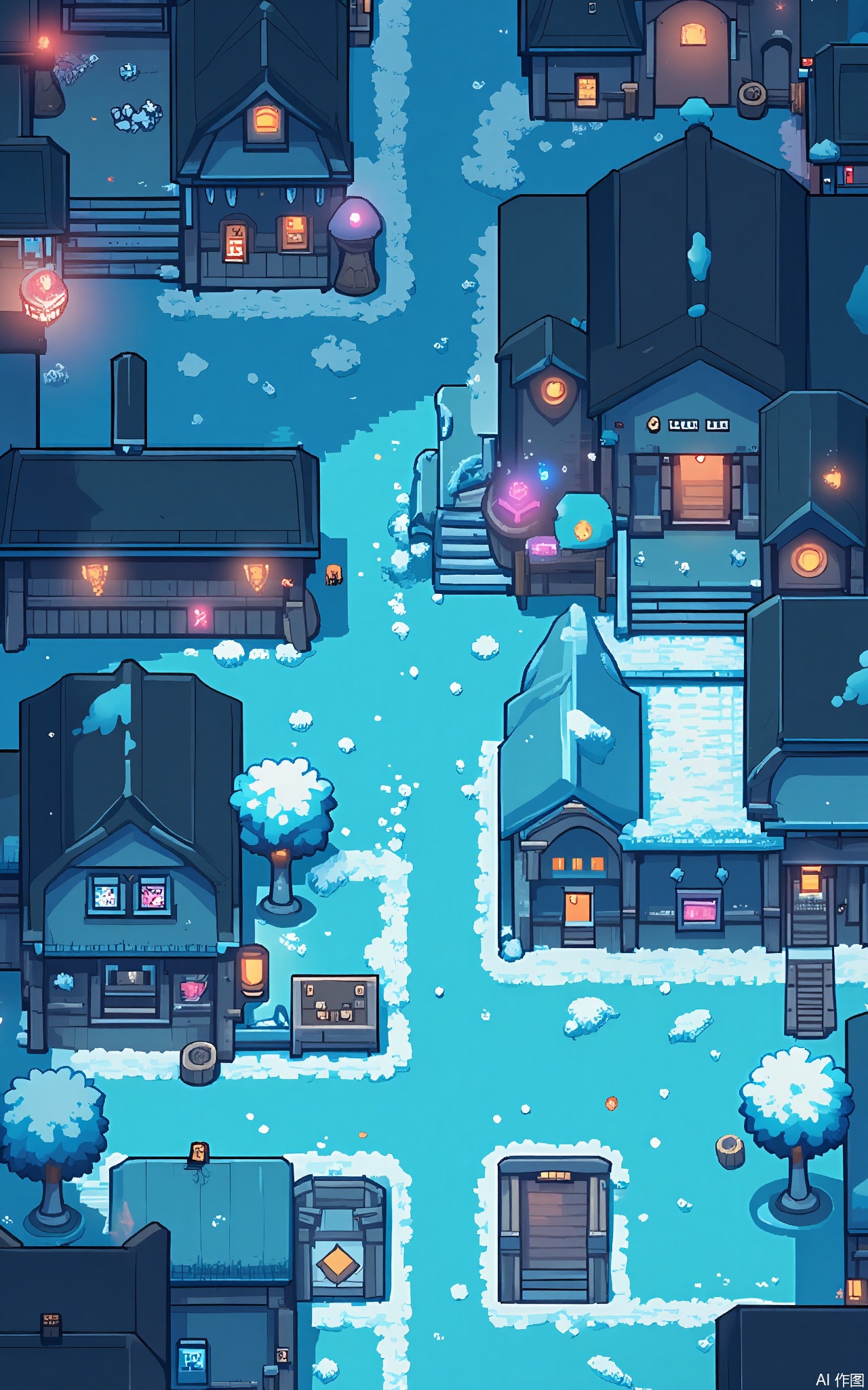 XSCJ,
Aerial view of a winter - wonderland pixel - art village at night, with a cool, blue - and - white color palette. The scene is brimming with pixel - made igloos, snow - covered cabins, and ice sculptures. The village is illuminated by the glow of the aurora borealis and lanterns, generating a magical and frosty ambiance. The buildings are made of ice and snow, with some decorated with icicles and lights. The streets are paths of snow and ice, with small winter - themed shops and stalls glowing with various colors. The overall aesthetic is enchanting and cold, with a focus on symmetry and balance.












