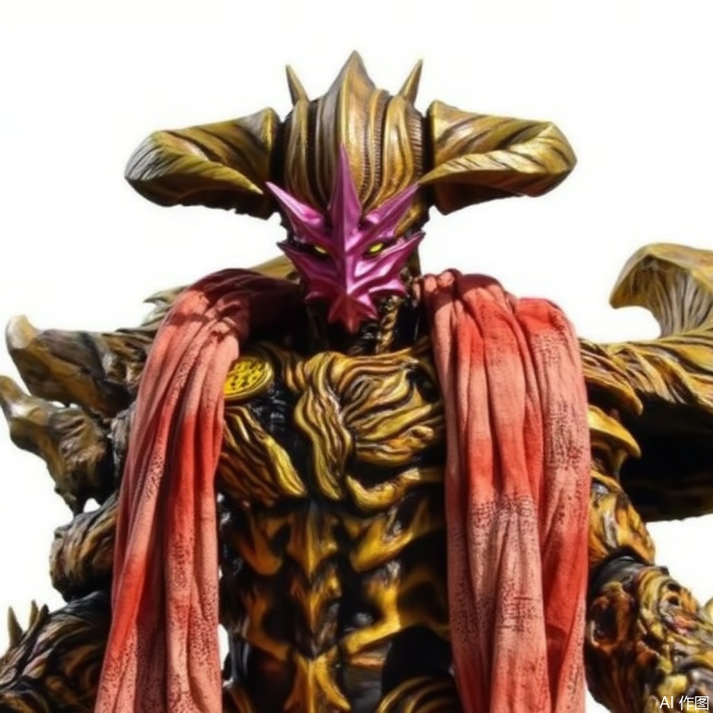 masterpiece, best quality,solo,(white background:1.2),simple background,
looking at viewer,horns,gloves,armor,spikes,weapon,full armor,helmet,mask,cover,gauntlets,shoulder armor,breastplate,monster,armor,helmet,tokusatsu,no humans,science fiction,hard mask,no smile,no eyes,no nose,rubber bodysuit with line,alien