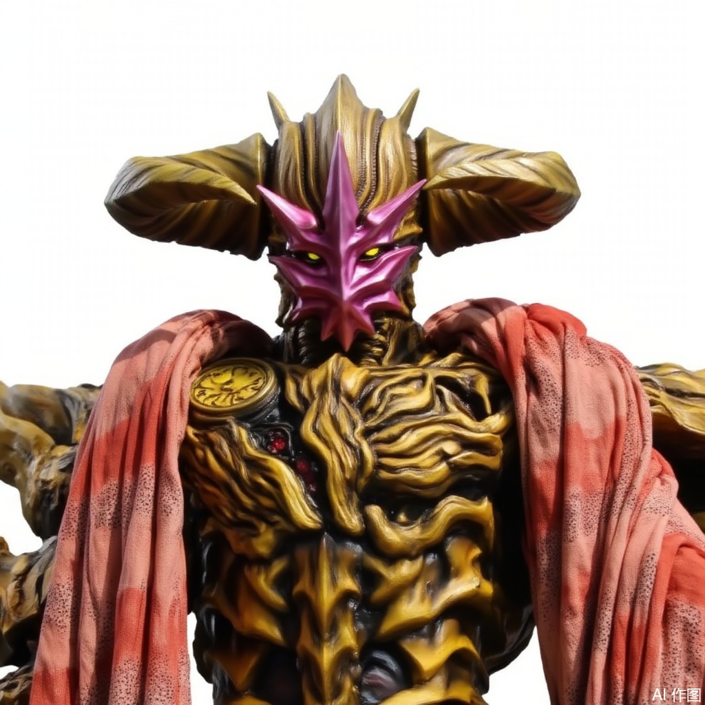 masterpiece, best quality,solo,(white background:1.2),simple background,
looking at viewer,horns,gloves,armor,spikes,weapon,full armor,helmet,mask,cover,gauntlets,shoulder armor,breastplate,monster,armor,helmet,tokusatsu,no humans,science fiction,hard mask,no smile,no eyes,no nose,rubber bodysuit with line,alien