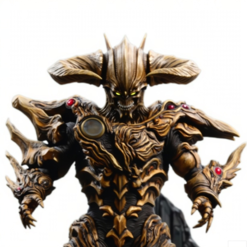 masterpiece, best quality,solo,(white background:1.2),simple background,
looking at viewer,horns,gloves,armor,spikes,weapon,full armor,helmet,mask,cover,gauntlets,shoulder armor,breastplate,monster,armor,helmet,tokusatsu,no humans,science fiction,hard mask,no smile,no eyes,no nose,rubber bodysuit with line,alien