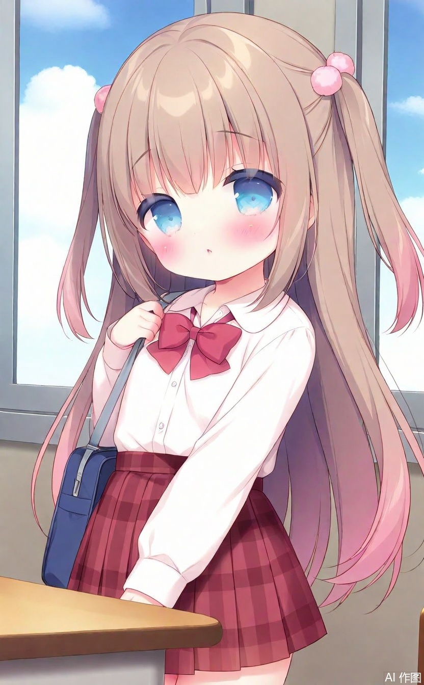 loli,loli,loli,loli,loli,loli,loli,loli, dim1_dim1-7a1fbda9, 1girl, skirt, window, solo, blue_eyes, shirt, curtains, white_shirt, brown_hair, long_hair, letterboxed, bag, red_skirt, red_bow, school_uniform, indoors, looking_at_viewer, plaid, plaid_skirt, bow, sky, cloud, desk, parted_lips, school_bag, pleated_skirt, two_side_up, long_sleeves, day, blush, school_desk, multicolored_hair, very_long_hair, gradient_hair, blue_sky, collared_shirt