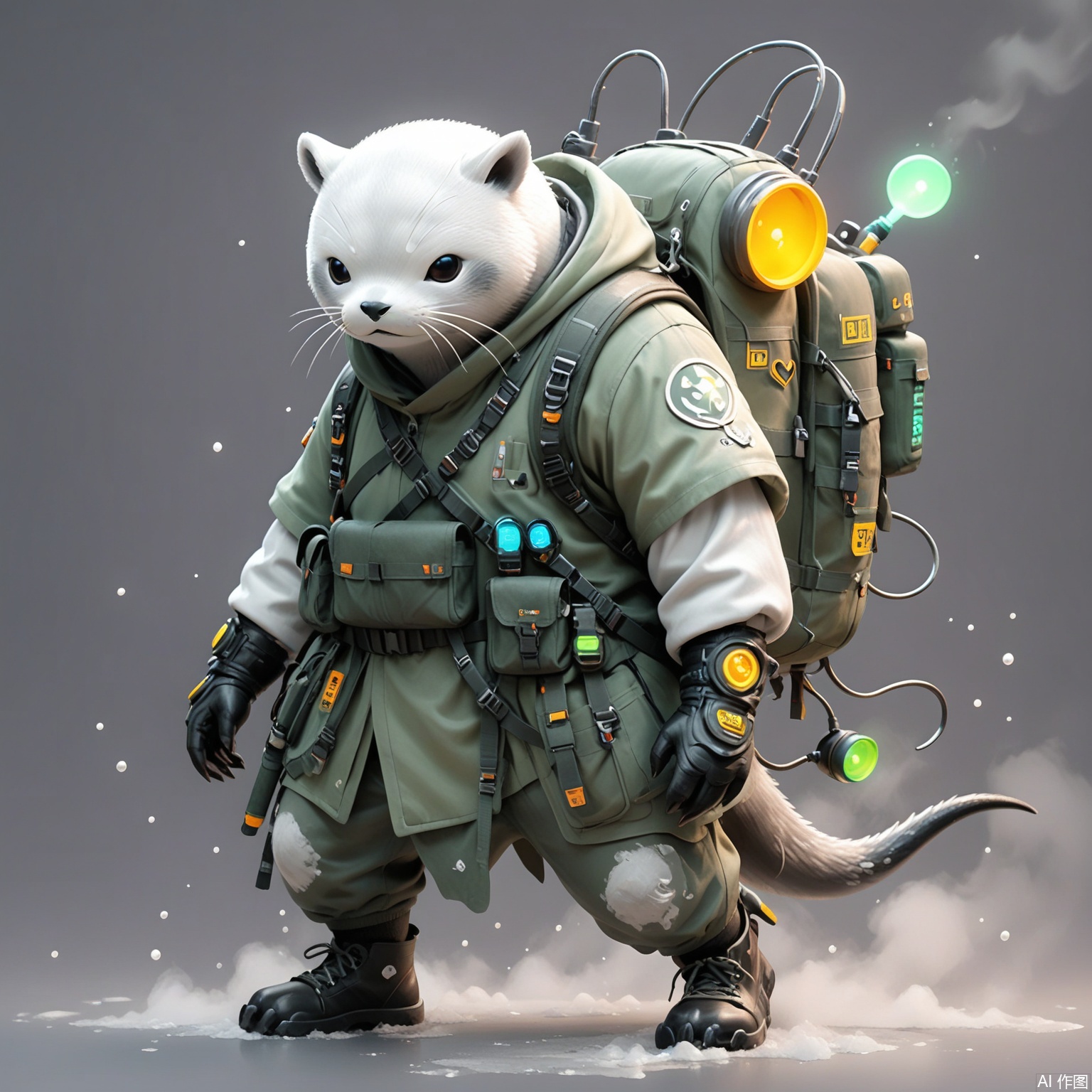 HD 8K, 
bag, backpack, gloves, horns, multiple others, fake horns, looking at viewer, heart