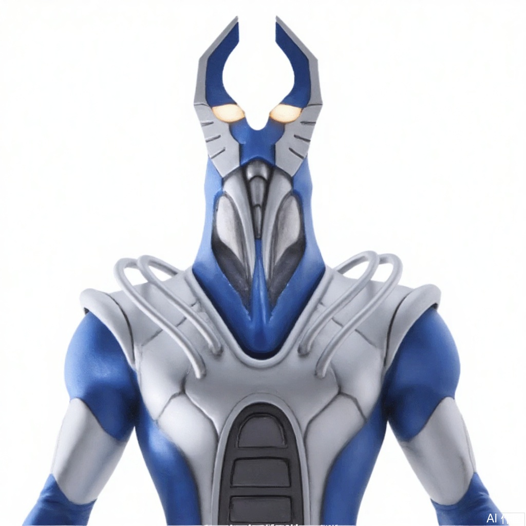 masterpiece, best quality,solo,(white background:1.2),simple background,
looking at viewer,boots,shoulder pads,breastplate,horned helmet,pauldrons,shoulder armor,armor,armor,helmet,blue footwear,blue tight-fitting,silver pattern on body,bodysuit,gem,plugsuit,mask,cover,logo,boots,gloves,blue legwear,blue gloves,blue bodysuit,leather suit,latex,tokusatsu,no humans,science fiction,hard mask,no smile,no eyes,no nose,rubber bodysuit with line,alien