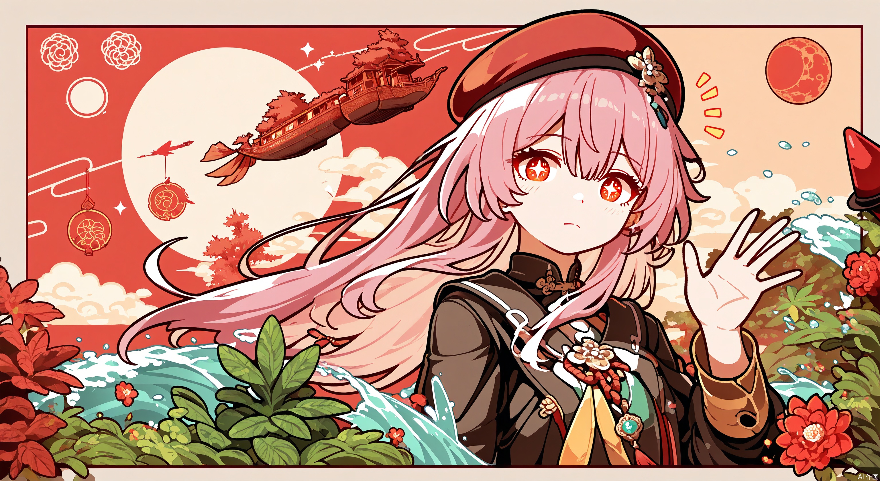 hyacine \(honkai: star rail\),1girl,::,__artist__,year 2024,(drop shadow:1.4),(close-up:0.8),(shadow:1.2),(hands up:1.2),(border:1.2),(outside border:1.2),(hand up:1.2),(character name:1.2),from side,hand up,closed mouth,red eyes,upper body,high contrast,holding cup,frown,looking at another,looking at viewer,rope,portrait,drop shadow,sparkle,^ ^,flag,limited palette,moon,yin yang,bug,notice lines,cloud,spider,traffic cone,star \(symbol\),circle,silk,traffic light,arrow \(symbol\),spider web,red theme,sun,cube,crescent moon,flower,sunlight,colorful,very awa,masterpiece,best quality,newest,highres,absurdres,
hyacine \(honkai: star rail\),clothes: hyacine def red and white dress,red beret,1girl,pink hair,black footwear,white pantyhose,(Green Plant Art Form, Solo:1.5),(Dragon Boat Festival),(triangle rice dumpling graphics ),Reed,(Water:1.5),River,(Chinese Loong AND Boat),Lotus,(Overlook 1.5),(Vision 1.5) Green,simple,clean background,ray tracing,natural light,C4D,OC renderer,(Masterpiece:1.2),best quality,high resolution,perfect lighting,(Ultimate Surprise CG:1.2),best quality,high resolution,perfect lighting,(Ultimate Fine CG:1.2),32K,CYHB