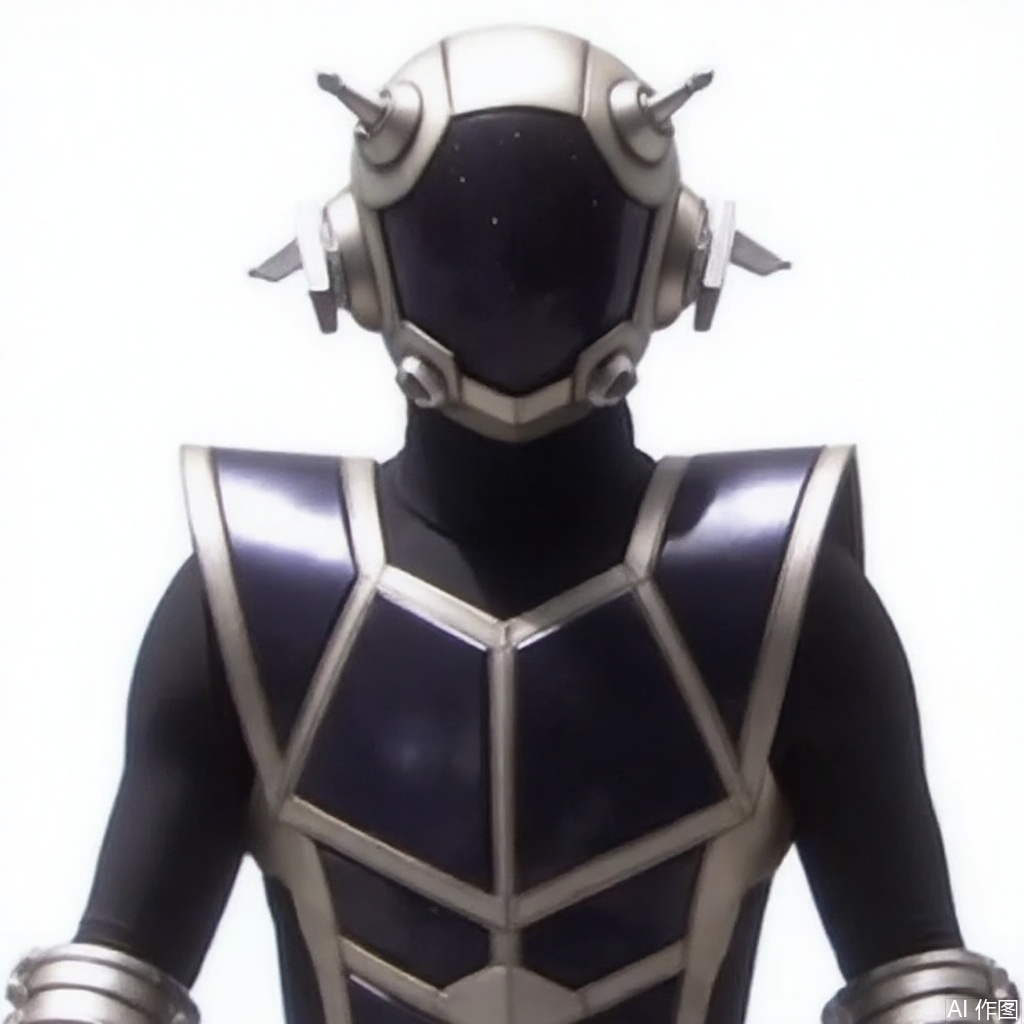 masterpiece, best quality,solo,((white background:1.2)),simple background,
looking at viewer,full armor,white footwear,helmet,mask,cover,gauntlets,shoulder armor,armor,breastplate,robot,mecha,white gloves,tokusatsu,no humans,science fiction,hard mask,no smile,no eyes,no nose,rubber bodysuit with line,alien