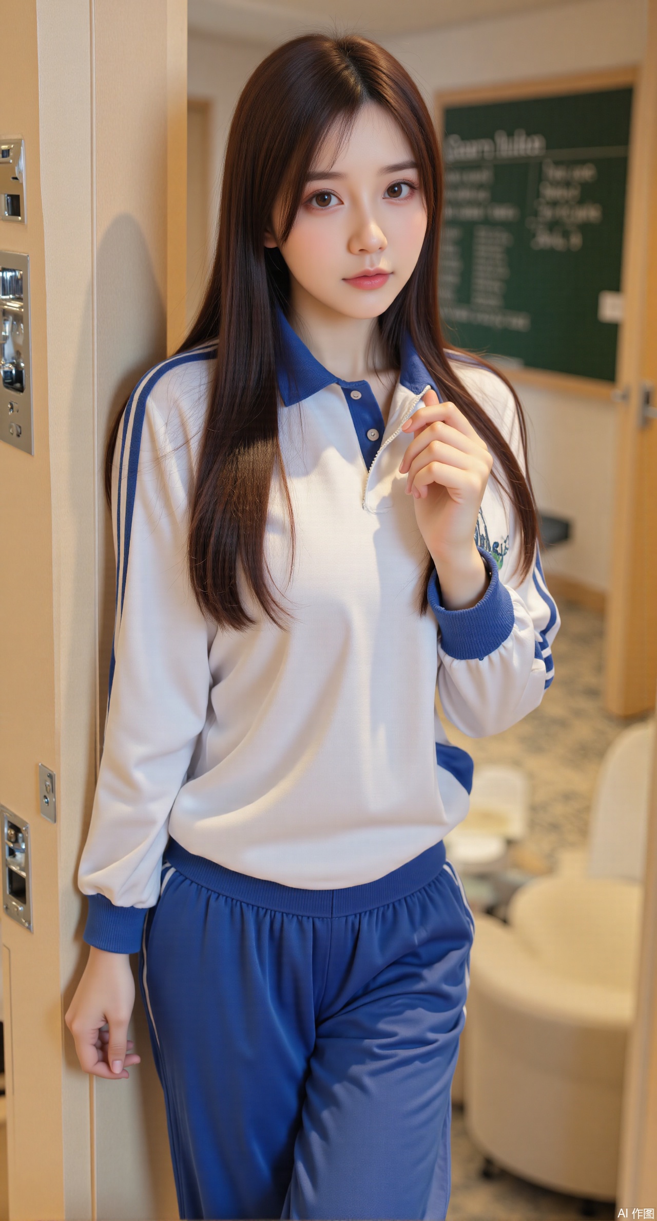 (masterpiece, best quality:1.2), highres, extremely detailed, 1girl,(long hair:1.26),School Uniform,looking at viewer,indoors, (big breasts:2.69),Depth of field,garden of the sun,shiny,flowers, garden, 1girl, (Lotus:1.39), (butterflies, ultra detailed, glary,Light, light particles,glitter,reflect:1.29),(huge breasts:2.99), (full breasts:2.99),background, solo, makeup,(Classroom, with the department blackboard in the background:1.39),Xdongjixiaofu,Xlanbaixiaofu,XkjwjlzyY