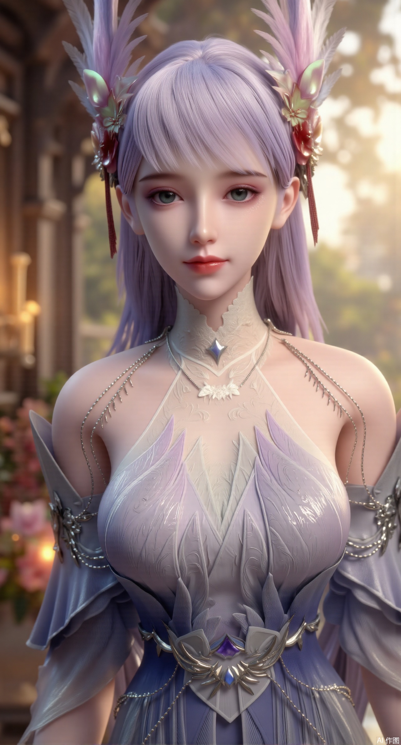 (masterpiece, best quality:1.2), highres, extremely detailed, 1girl,looking at viewer,indoors, (big breasts:2.69),Depth of field,garden of the sun,shiny,flowers, garden, 1girl, (Lotus:1.39), (butterflies, ultra detailed, glary,Light, light particles,glitter,reflect:1.29),Xqianqianmeinu,Xmoxionghanfu,Xleisiqipao,Xxeushengxiaofu,XlinziyueY2,Xsongmoxionghanfu