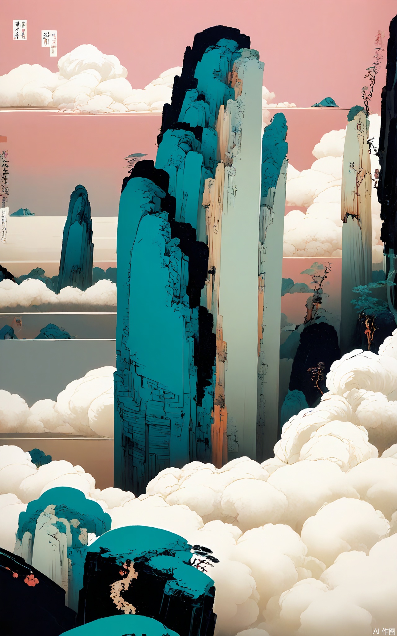 SSH, A surreal, abstract digital illustration of a winding, stone - walled corridor in an ancient garden. The corridor has a gray - white color, and the garden is filled with colorful flowers and green plants. The corridor is surrounded by thin, white clouds that seem to drift through the garden and set against a pale pink sky. The corridor is lined with stone pillars, and some parts are covered with vines. The style is reminiscent of a dreamlike, almost ethereal, traditional Chinese garden - themed painting with a minimalist and modern aesthetic. The overall composition is balanced, with the corridor taking up most of the frame, and the garden and clouds adding a sense of scale and depth.

