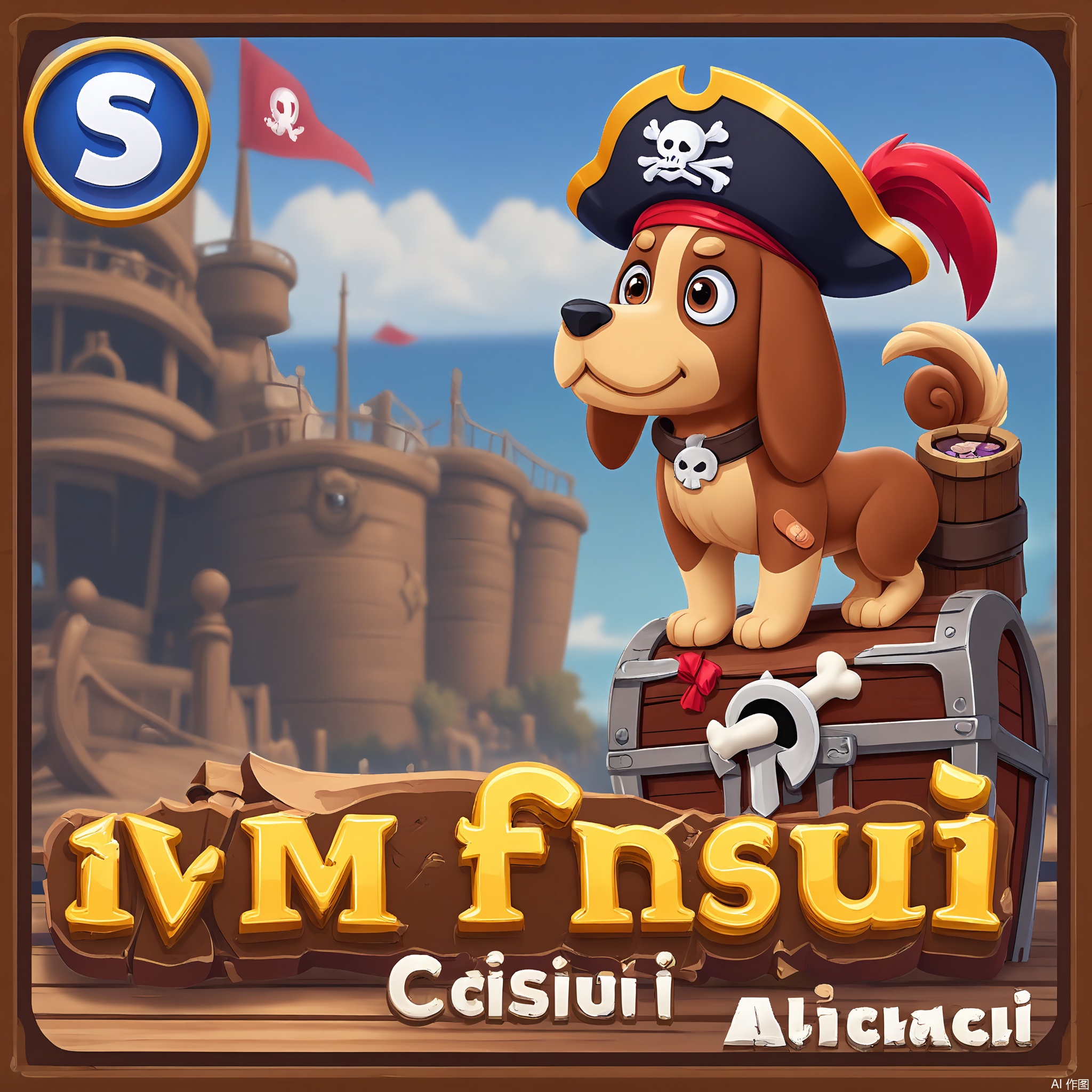 YXLG, Digital artwork presenting the game logo "PIRATE PUPPIES" in a swashbuckling, cartoonish font. The text is in a bold red with a 3D effect that makes it stand out like a pirate flag. The background is a navy blue and white striped gradient with a ship - shaped brown border. Inside the ship are puppies with pirate hats and eye - patches, and in the center is a dog bone treasure chest. It has a fun and pirate - themed feel.
