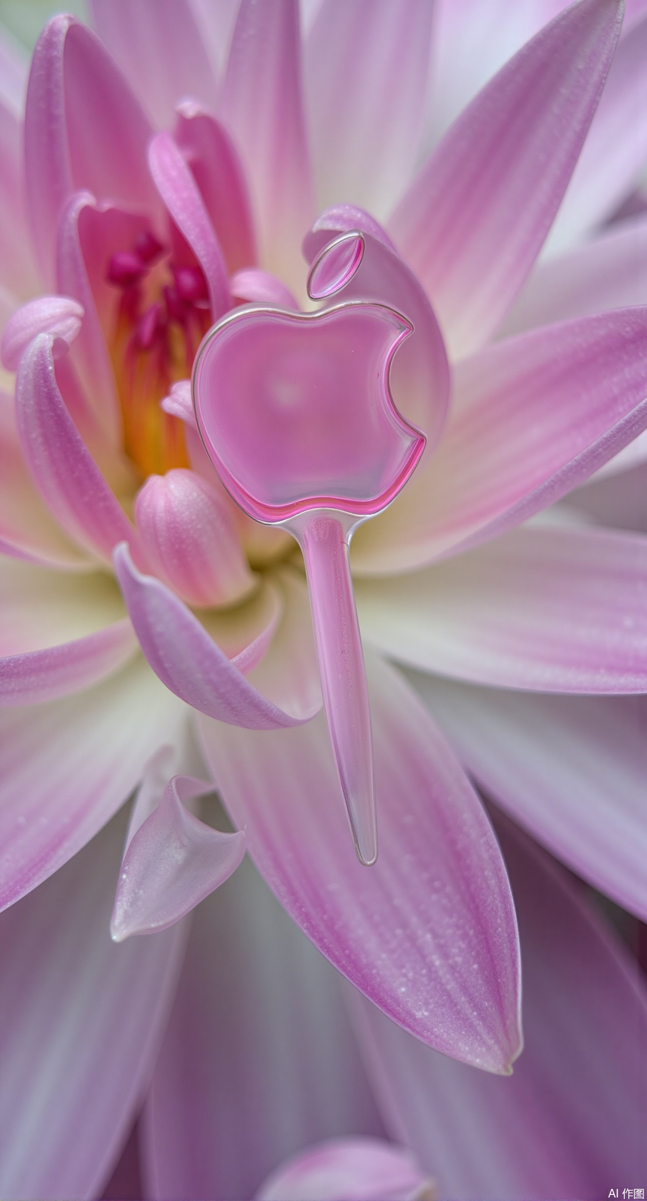 apple logo,liquid glass, specular highlight, background-reflective, flowers,Water lily flowers,Xdongjixiaofu,Xlanbaixiaofu,XkjwjlzyY,XLiquidGlass,XiPhone17Pro,Xshuilian