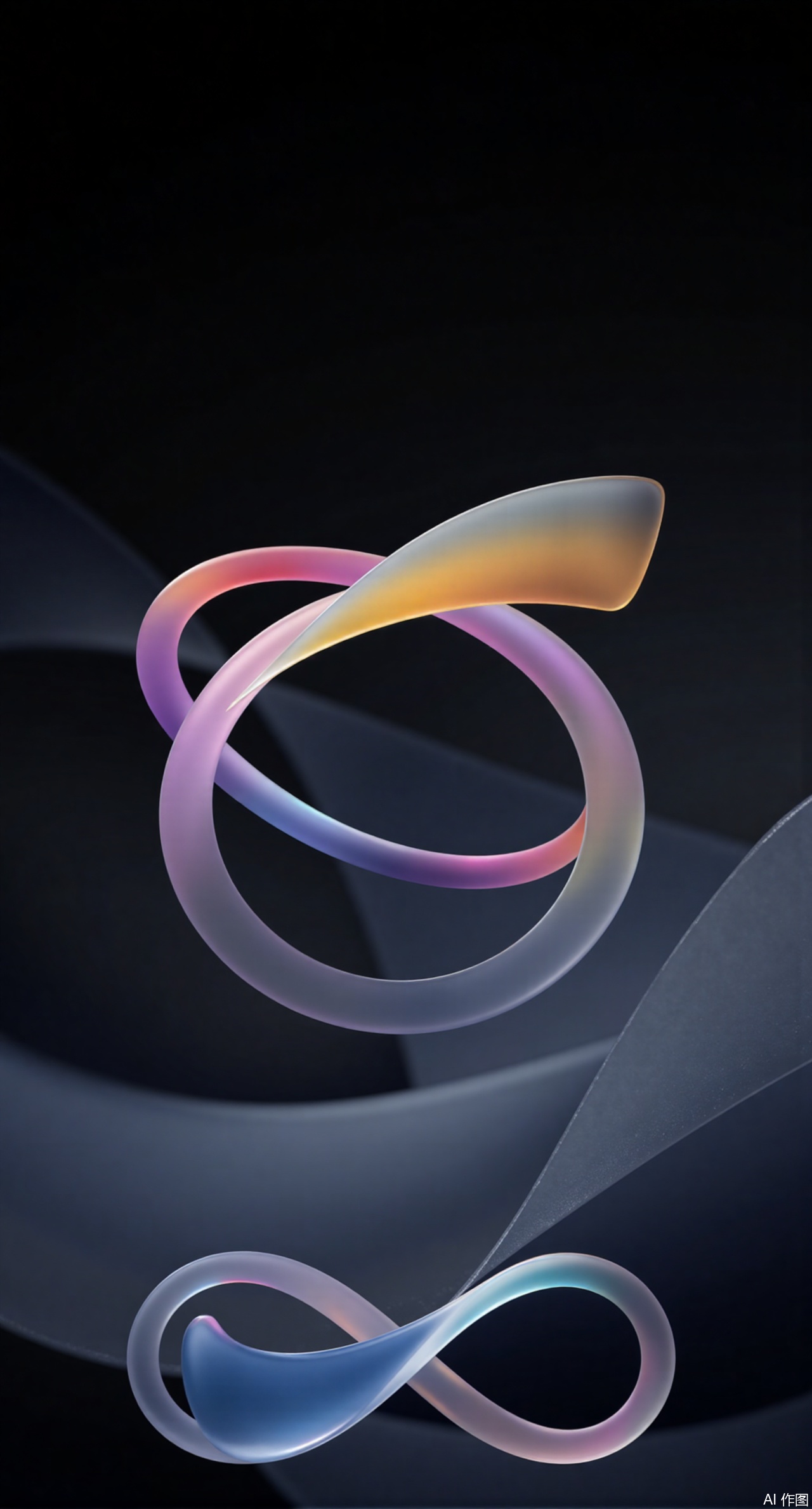 (masterpiece:1.2),best quality,A 3D infinity symbol with translucent, rainbow-tinted bands, orbiting a faint white core. The background features a gradient from soft black to deep navy.Water lily flowers,Xdongjixiaofu,Xlanbaixiaofu,XkjwjlzyY,XLiquidGlass,XiPhone17Pro,Xshuilian