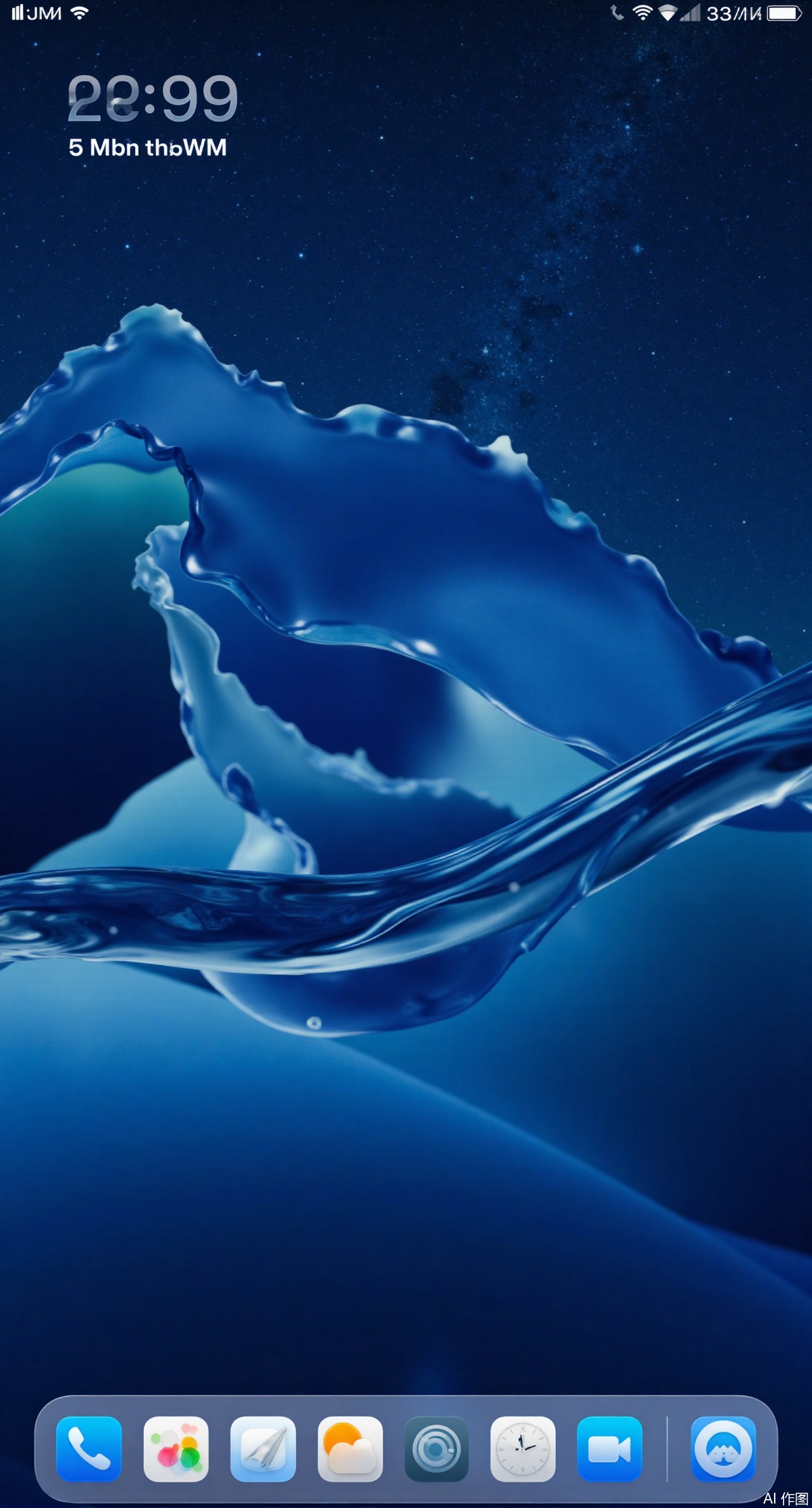 (masterpiece, best quality:1.2),Mobile phone desktop in iOS 26 liquid glass material, translucent blue glass-like icons float above a flowing starry river background. The edges of the icons refract iridescent halos, and the Dock bar at the bottom resembles a glass strip rippled by water waves, exuding a cold luster. The overall picture is full of futuristic and dreamy vibes.Xqianqianmeinu,Xmoxionghanfu,Xleisiqipao,Xxeushengxiaofu,Xxiajixiaofu,Xzileisiqipao,XluxueqiXY2,Xyaoyuexianzi,XteYK,Xdongjixiaofu2,Xclaudmonetstyle,XLiquidGlassMaterial,Xclaudmonet