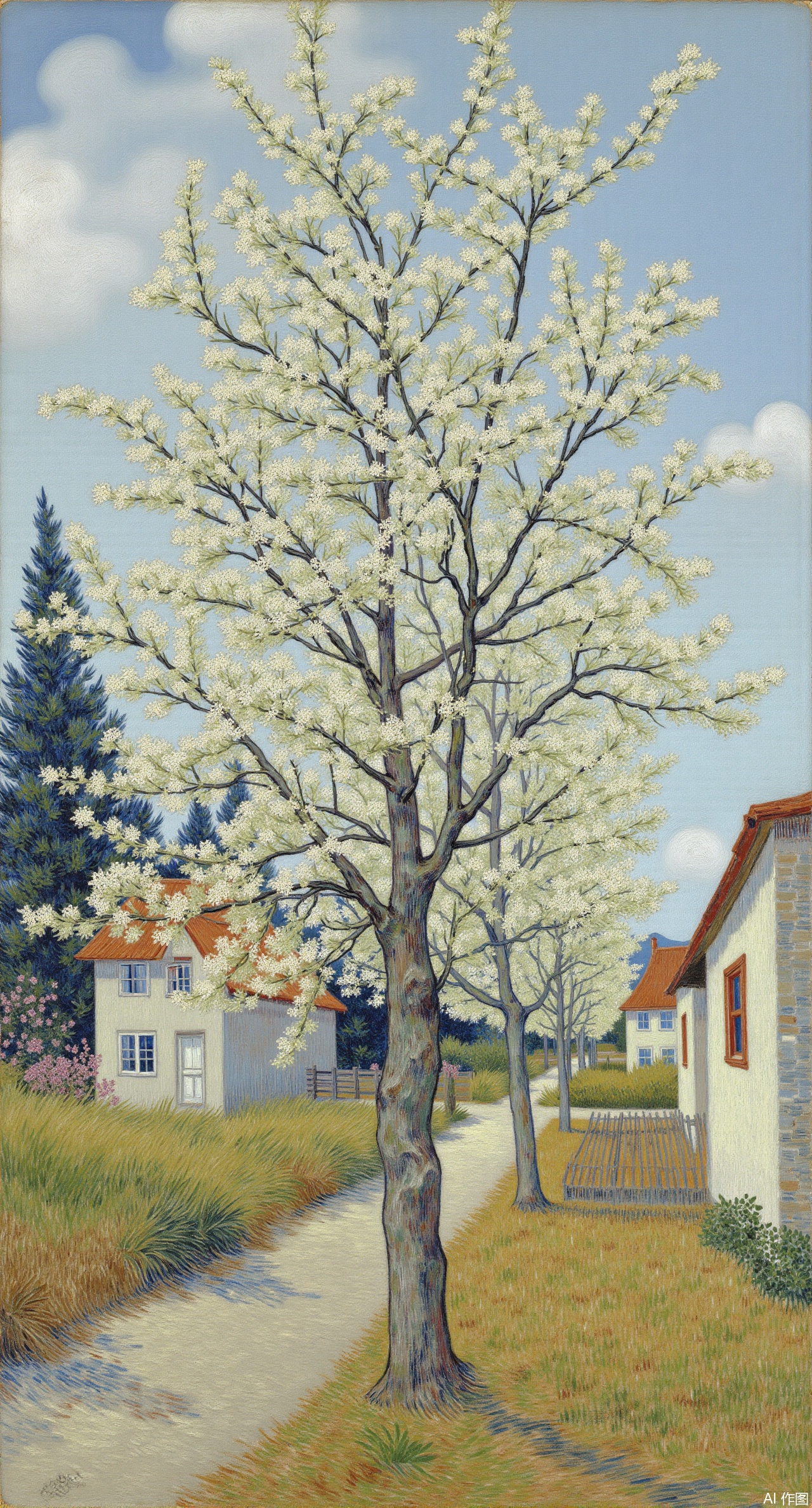 (masterpiece, best quality:1.2), flower, outdoors, sky, tree, no humans, window, bird, building, scenery, house,oil painting style,Xdongjixiaofu,Xlanbaixiaofu,XkjwjlzyY,XLiquidGlass,XiPhone17Pro,Xshuilian,XzhuxianbiyaoX,Xzhanguopao,Xvangoghstyle