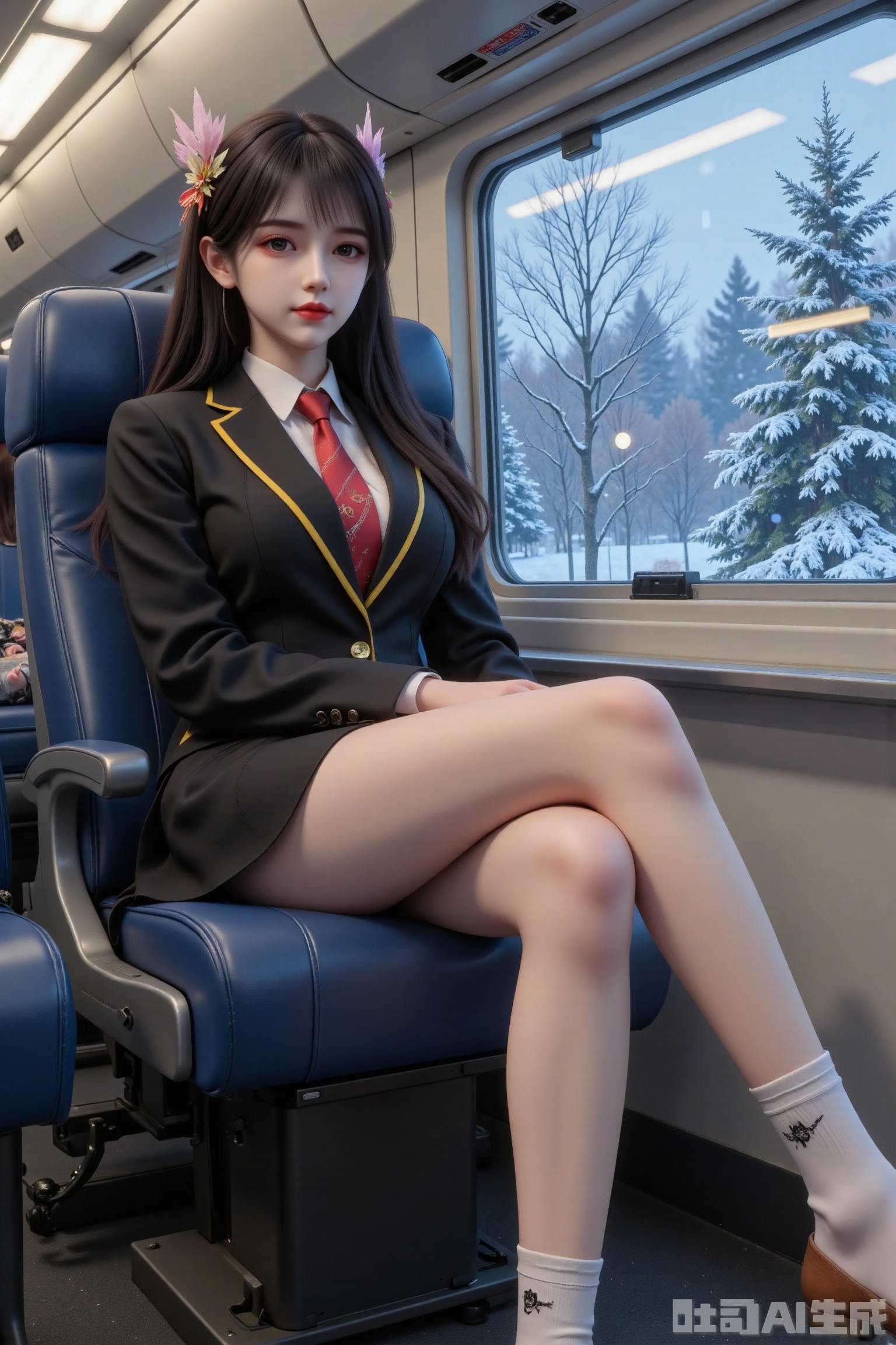 Nai3 style,HG2512,line art,Nai3 style,HG2512,masterpiece,best quality,very aesthetic,
ASIC0601CYQL,line art,ASIC0601CYQL,line art,masterpiece,best quality,very aesthetic,,extremely delicate and beautiful,Noise and grain,huge filesize,amazing quality,clear ,((dynamic pose)), (skinny:1.3),long legs,,(all body) (Show whole body),(all body),Looking at the viewer
1girl,solo,black hair,yellow streaked hair,long hair,antenna hair,crossed bangs,blunt bangs,brown eyes,(tan:1.1),black school blazer,white shirt,red tie,blue serafuku,white sock,brown loafers, \\//, 1girl, solo, \ resting on train seat, forehead against window, \ trans-siberian railway carriage, frosted birch forests, abandoned stations, soviet-era luggage rack, \ blue hour exterior, warm tungsten interior, breath fog on glass, \ nostalgic color science, analog film texture, liminal space poetry