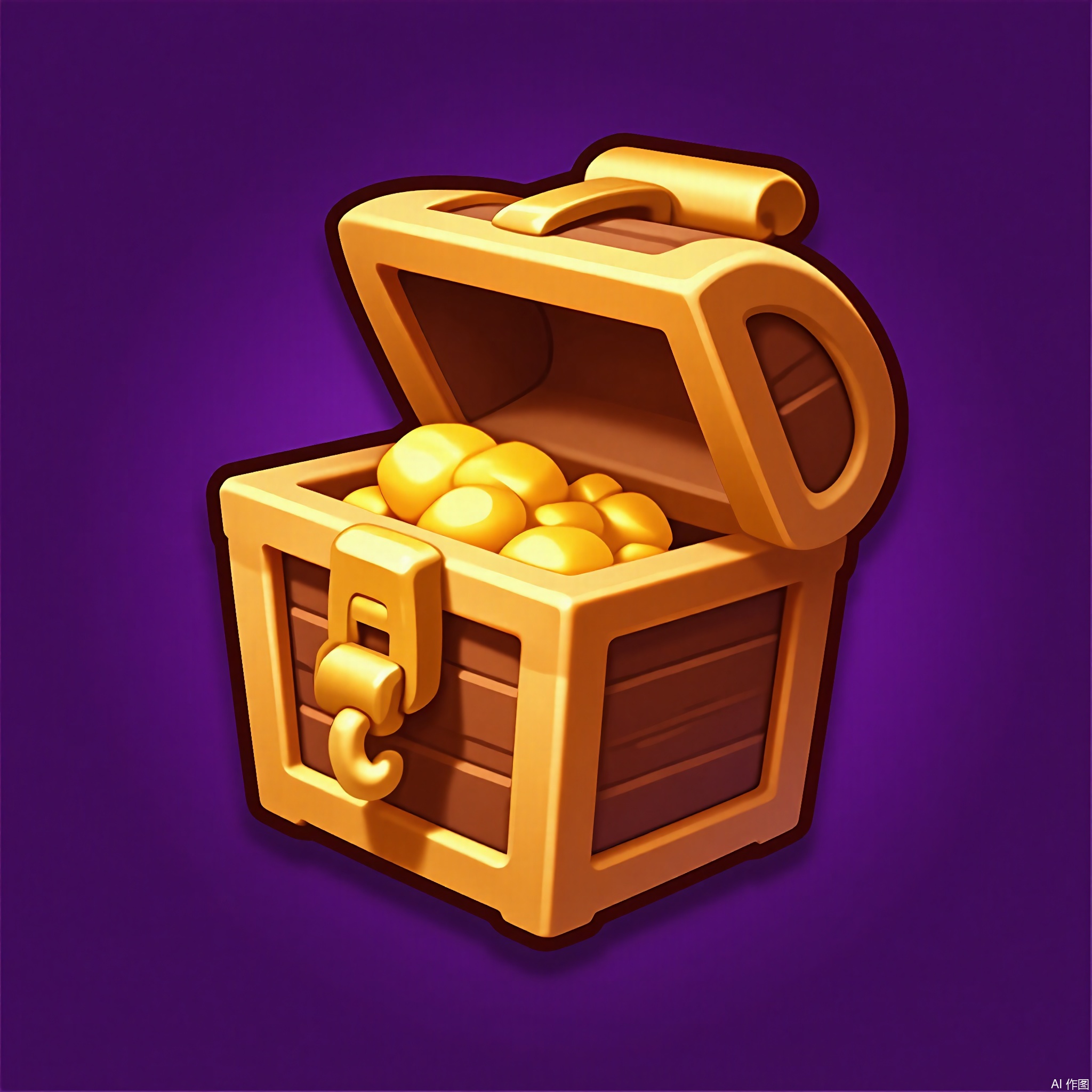 XTB, A digital illustration of a cartoon game icon of a treasure chest attached to a golden key-shaped clip-on holder, set against a deep purple background. The treasure chest has a shiny lid slightly ajar, revealing a glint of gold inside. The design is simple and playful, with a vibrant and adventurous aesthetic. The chest is slightly tilted, giving it a dynamic look. The key-shaped clip has a metallic gold finish, adding a touch of realism. The overall style is clean and modern, with a focus on fun and exploration.
