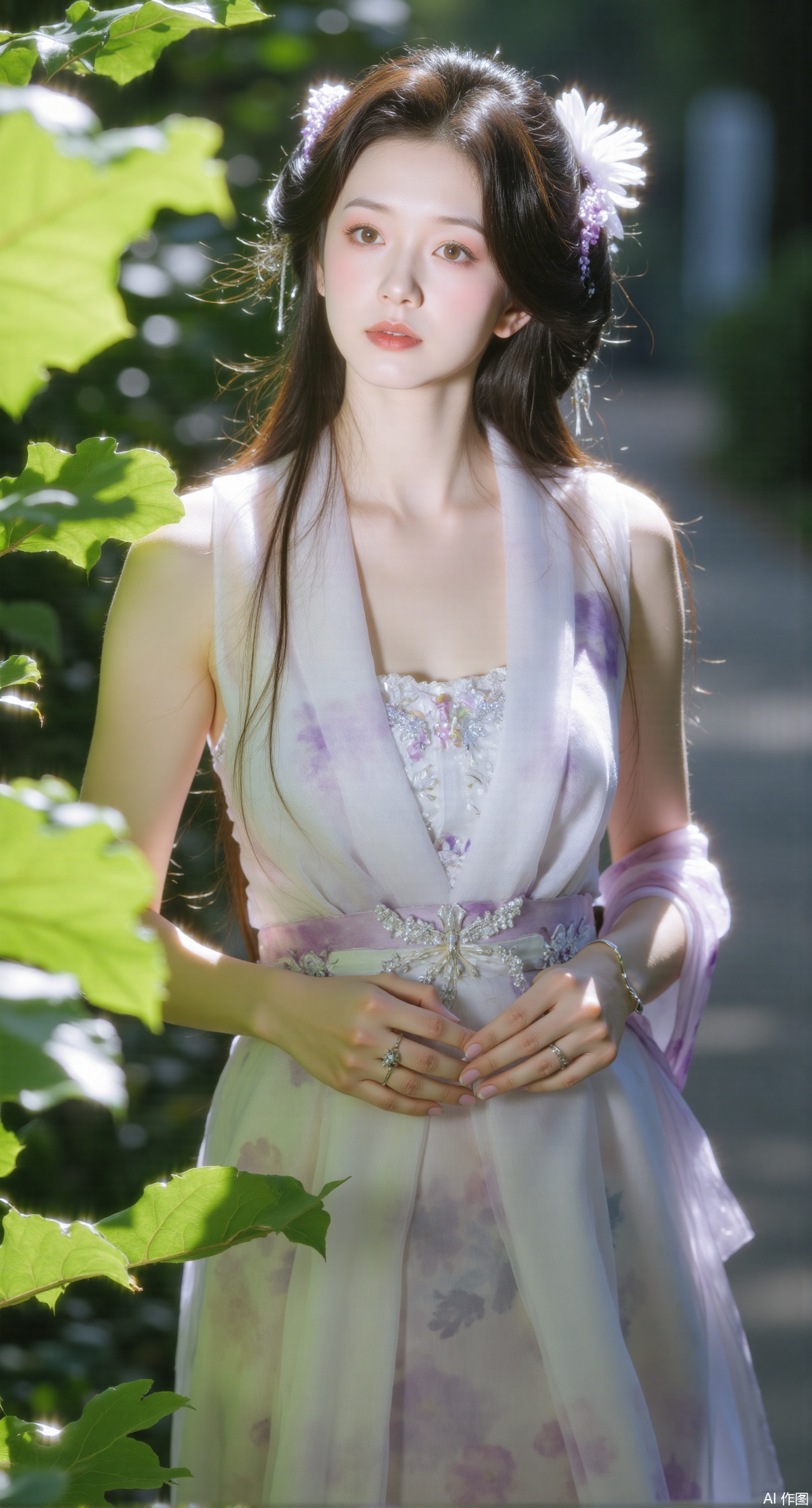 (masterpiece, best quality:1.2), highres, extremely detailed, 1girl,looking at viewer,indoors, (big breasts:2.69),Depth of field,garden of the sun,shiny,flowers, garden, 1girl, (Lotus:1.39), (butterflies, ultra detailed, glary,Light, light particles,glitter,reflect:1.29),Xdongjixiaofu,Xlanbaixiaofu,XkjwjlzyY,XLiquidGlass,XiPhone17Pro,Xshuilian,XzhuxianbiyaoX,Xfenlanliantiyongyi,Xvangoghs,Xzisehanfu,XluxueqiXY