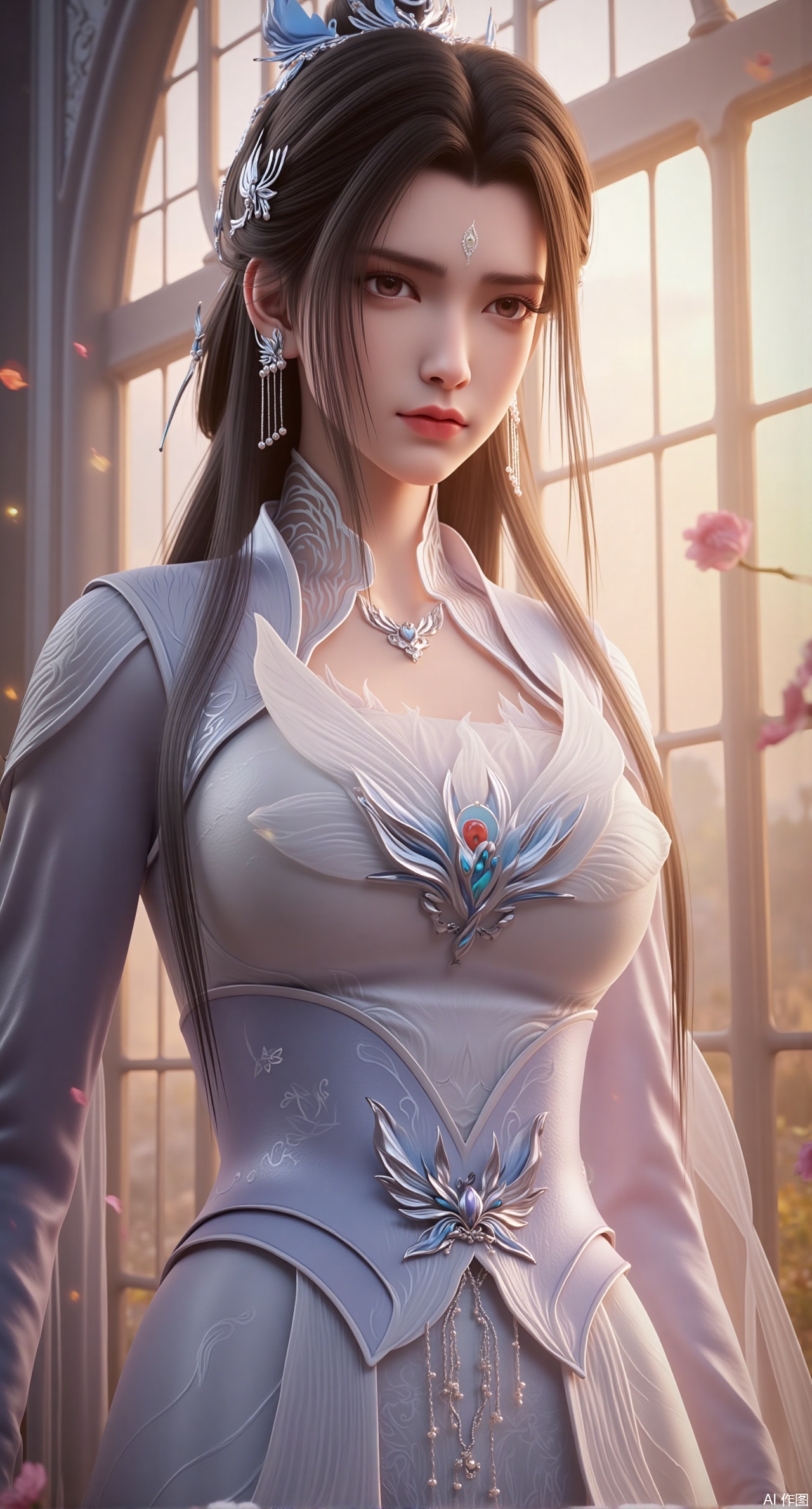 (masterpiece, best quality:1.2), highres, extremely detailed, 1girl,looking at viewer,indoors, (big breasts:2.69),Depth of field,garden of the sun,shiny,flowers, garden, 1girl, (Lotus:1.39), (butterflies, ultra detailed, glary,Light, light particles,glitter,reflect:1.29),Xdongjixiaofu,Xlanbaixiaofu,XkjwjlzyY,XLiquidGlass,XiPhone17Pro,Xshuilian,XzhuxianbiyaoX,Xfenlanliantiyongyi,Xvangoghs,Xzisehanfu,XluxueqiXY