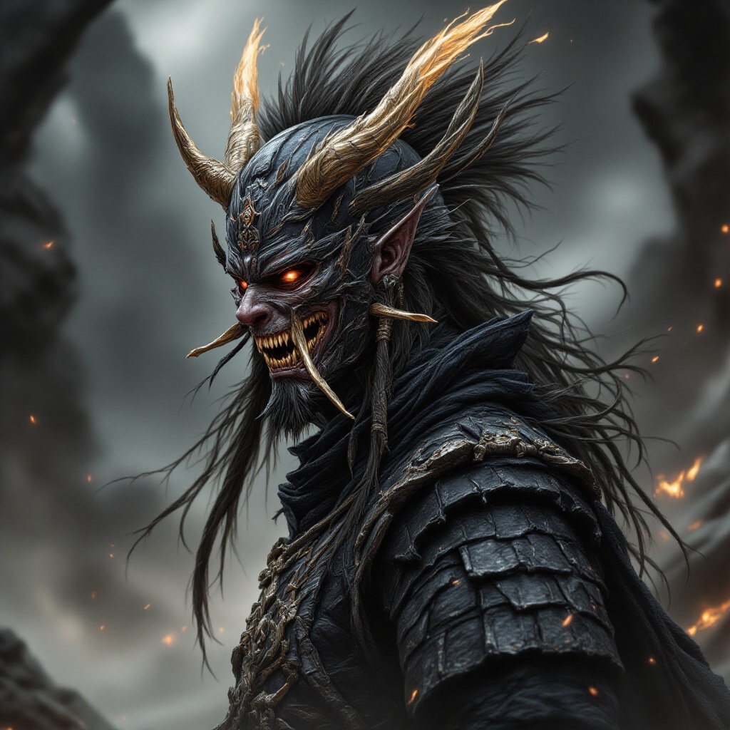 ミッドジャーニー・コアファンタジー Samurai with a demonic full-face mask on Tensor.Art