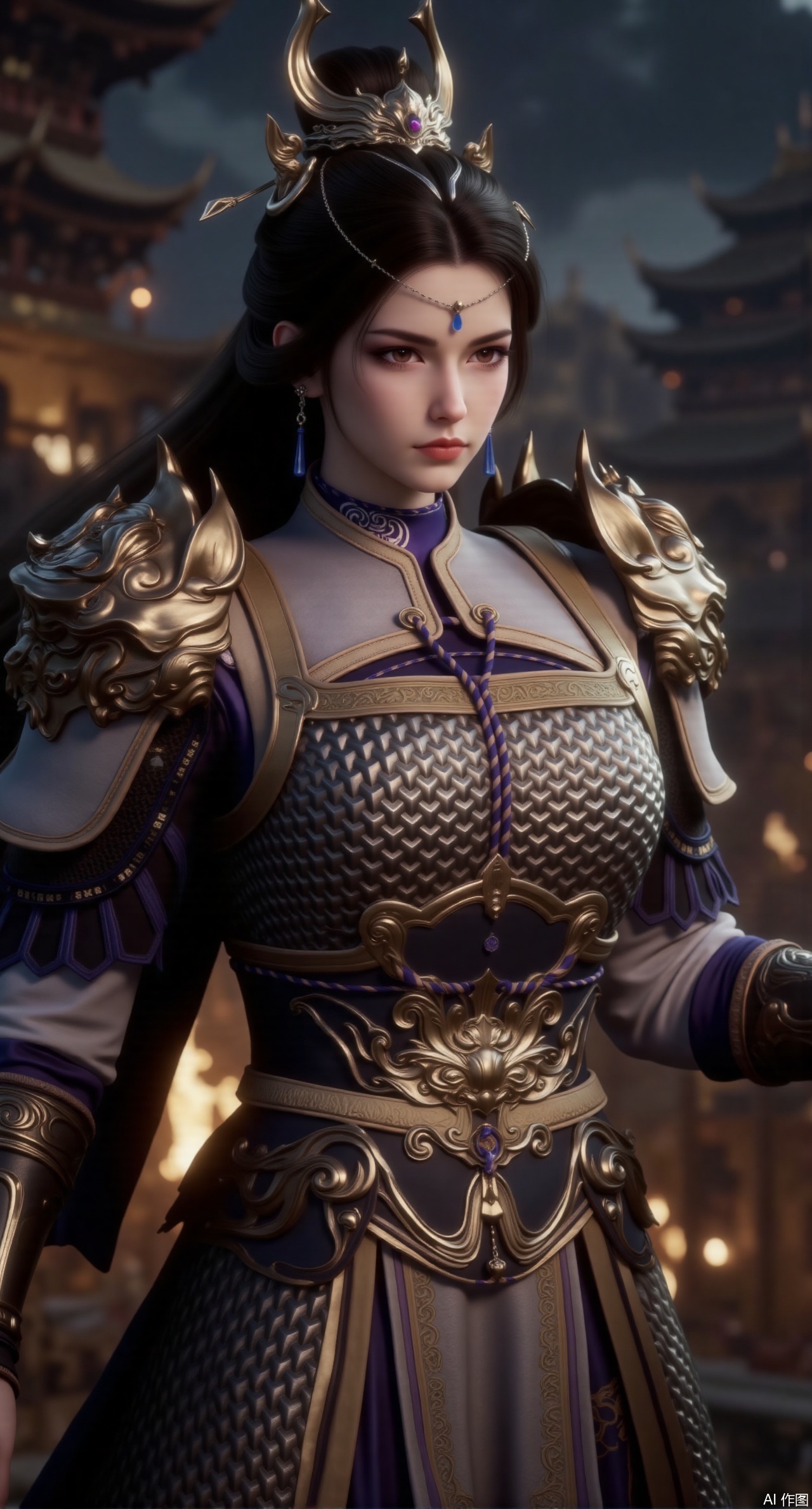 (masterpiece:1.2),best quality,(UE5.5,rendered with Unreal Engine 5,Unreal Engine 5,CG rendering:1.1),female general in black-gold armor, high ponytail, holding sword, nighttime battlefield, firelight reflection, powerful aura, high resolution, face-focused, strong light contrast, natural skin texture, dynamic composition,(huge breasts:2.99),(full breasts:2.99),,Xqianqianmeinu,Xmoxionghanfu,Xleisiqipao,Xxeushengxiaofu,Xxiajixiaofu,Xzileisiqipao,XluxueqiXY2,Xyaoyuexianzi,Xyuyuanchuyu2,Xfenhanfududou