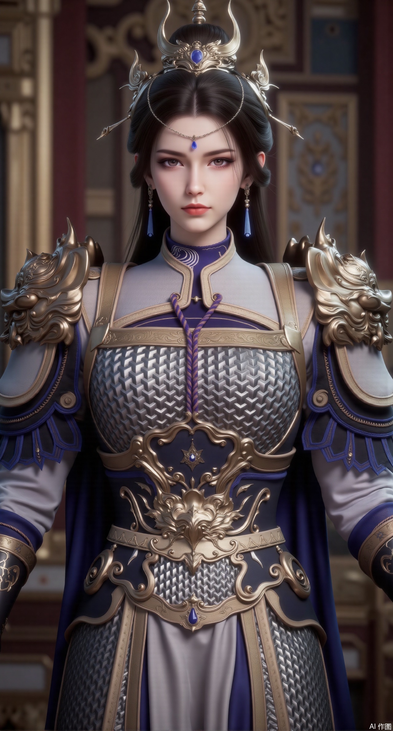 (masterpiece:1.2),best quality,(UE5.5,rendered with Unreal Engine 5,Unreal Engine 5,CG rendering:1.1),female general in blue-silver armor, palace background, raising sword, cold and elegant expression, royal demeanor, soft indoor lighting, 4k resolution, natural skin tone, high-level facial rendering, luxurious material textures,(huge breasts:2.99),(full breasts:2.99),,Xqianqianmeinu,Xmoxionghanfu,Xleisiqipao,Xxeushengxiaofu,Xxiajixiaofu,Xzileisiqipao,XluxueqiXY2,Xyaoyuexianzi,Xyuyuanchuyu2,Xfenhanfududou