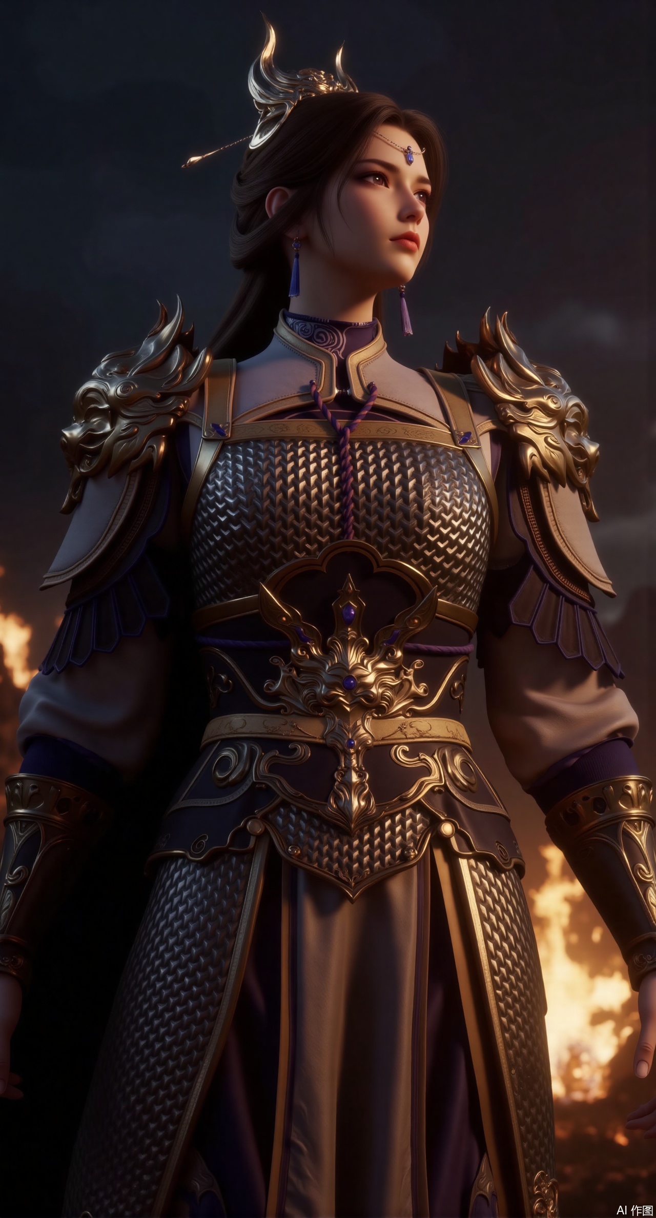 (masterpiece, best quality:1.2),,(UE5.5,rendered with Unreal Engine 5,Unreal Engine 5,CG rendering:1.1),.(huge breasts:2.69),A female general wearing a phoenix-winged helmet dons vermilion mountain-textured armor, with spreading phoenixes carved on her shoulder guards. Standing on a beacon tower, sword in hand, she gazes at the distant smoke signals. Behind her, the beacon blazes, with the orange-red flames contrasting sharply against the night sky. The edges of her armor glow like embers. Exquisite details of the phoenix carvings, dynamic flames, profound texture of the night sky, high-contrast lighting, ancient war scene, 8K quality..(huge breasts:2.99),(full breasts:2.99),Xdongjixiaofu,Xlanbaixiaofu,XkjwjlzyY,XLiquidGlass,XiPhone17Pro,Xshuilian,XzhuxianbiyaoX,Xfenlanliantiyongyi,Xvangoghs,Xzisehanfu,XluxueqiXY,Xyaoyue,Xyuyuanchuyu,Xsexhanfududou