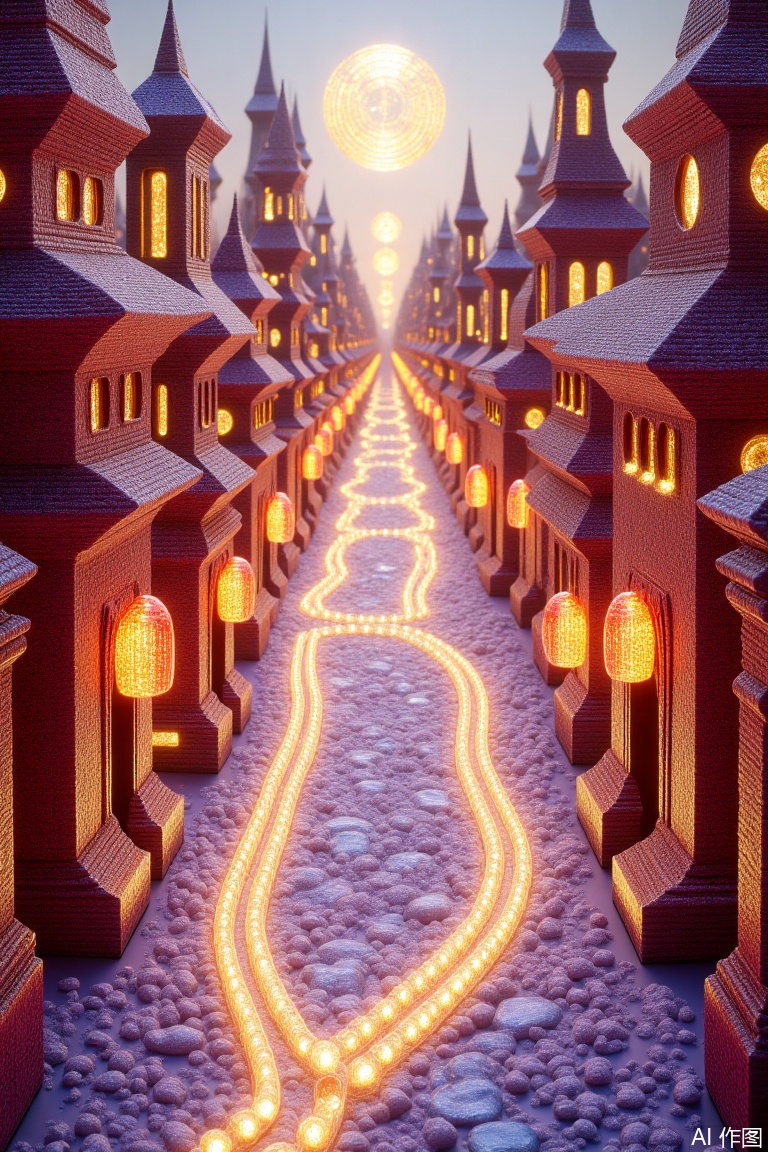 Chiharu Shiota, 3D, tile photography, machineSong Dynasty Palace, Perspective from Top to Bottom, Auspicious Clouds, Zen, Surrealism, Three Dimensional Ancient Style, Ancient Rhyme with White Space, Large Area with Strong Top Light, Internal Luminescence, Side Backlight, Color Gradient,A city made of jewels