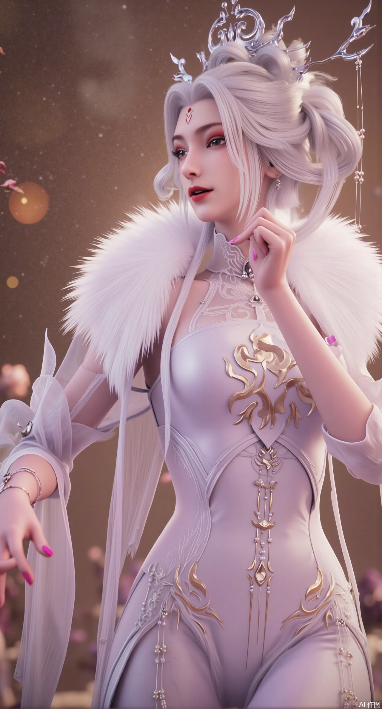 (masterpiece, best quality:1.2),,(UE5.5,rendered with Unreal Engine 5,Unreal Engine 5,CG rendering:1.1),.(huge breasts:2.69),A flower courtesan with a snow-white fox fur stole around her neck dons a lilac-purple bellyband embroidered with hummingbirds playing among flower stamens. In the Peony Pavilion, she appreciates a scroll painting. Holding a magnifying glass, she examines the ancient artwork closely. Beside her, a flower stand displays peonies in full bloom. As the spring breeze blows, it lifts the edges of the silk scroll. Soft fur of the fox stole, yellowed texture of the ancient painting, vibrant colors of peonies, luster of the silk scroll, bright and rich color tones, 8K quality, fine detail portrayal, soft natural lighting..(huge breasts:2.99),(full breasts:2.99),Xzisehanfu,XluxueqiXY,Xyaoyue,Xyuyuanchuyu,Xsexhanfududou,XzhuxianxiaobaiX