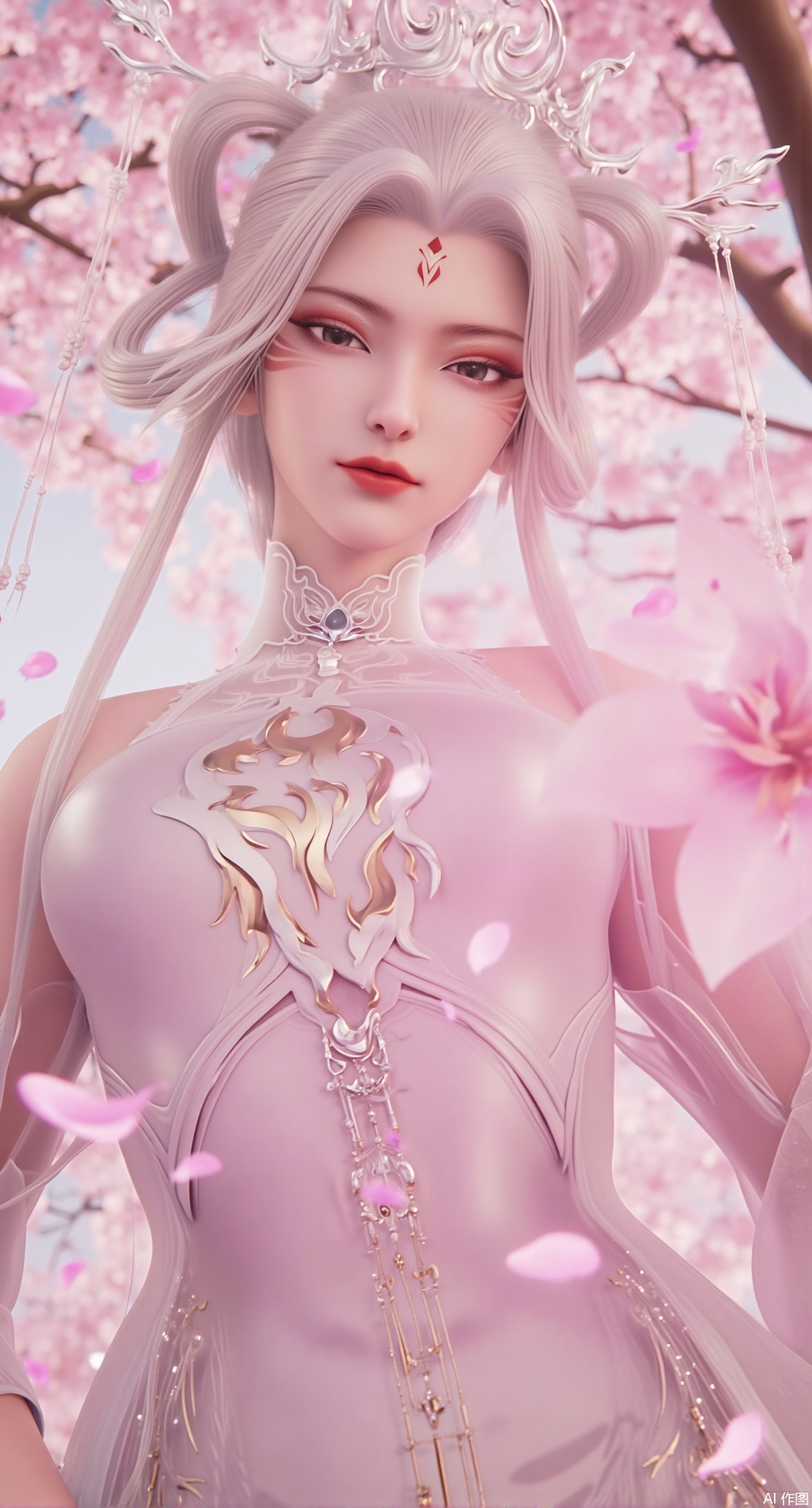(masterpiece:1.2),best quality,(UE5.5,rendered with Unreal Engine 5,Unreal Engine 5,CG rendering:1.1), A graceful beauty wears a gradient pink ruqun embroidered with golden plum blossoms, draped in a gossamer-thin white sheer robe. Holding a round fan, she stands under a cherry blossom tree, with falling petals adorning her hair. Behind her lies a hazy sea of pink and white flowers, and dappled sunlight filters through the branches. 8K resolution, delicate sheen of silk fabric, intricate embroidery texture, realistic petal details, soft diffuse lighting, Chinese gongbi painting texture.(huge breasts:2.99), (full breasts:2.99),,,Xzisehanfu,XluxueqiXY,Xyaoyue,Xyuyuanchuyu,Xsexhanfududou,XzhuxianxiaobaiX