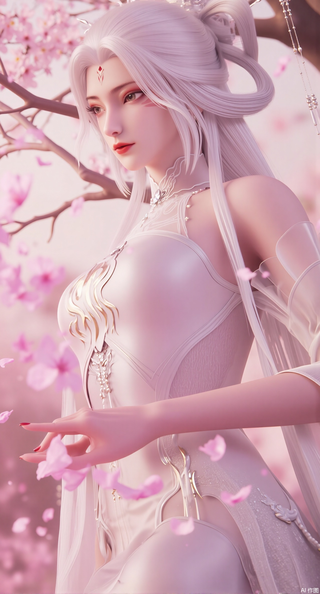 (masterpiece:1.2),best quality,(UE5.5,rendered with Unreal Engine 5,Unreal Engine 5,CG rendering:1.1), A graceful beauty wears a gradient pink ruqun embroidered with golden plum blossoms, draped in a gossamer-thin white sheer robe. Holding a round fan, she stands under a cherry blossom tree, with falling petals adorning her hair. Behind her lies a hazy sea of pink and white flowers, and dappled sunlight filters through the branches. 8K resolution, delicate sheen of silk fabric, intricate embroidery texture, realistic petal details, soft diffuse lighting, Chinese gongbi painting texture.(huge breasts:2.99), (full breasts:2.99),,,Xzisehanfu,XluxueqiXY,Xyaoyue,Xyuyuanchuyu,Xsexhanfududou,XzhuxianxiaobaiX