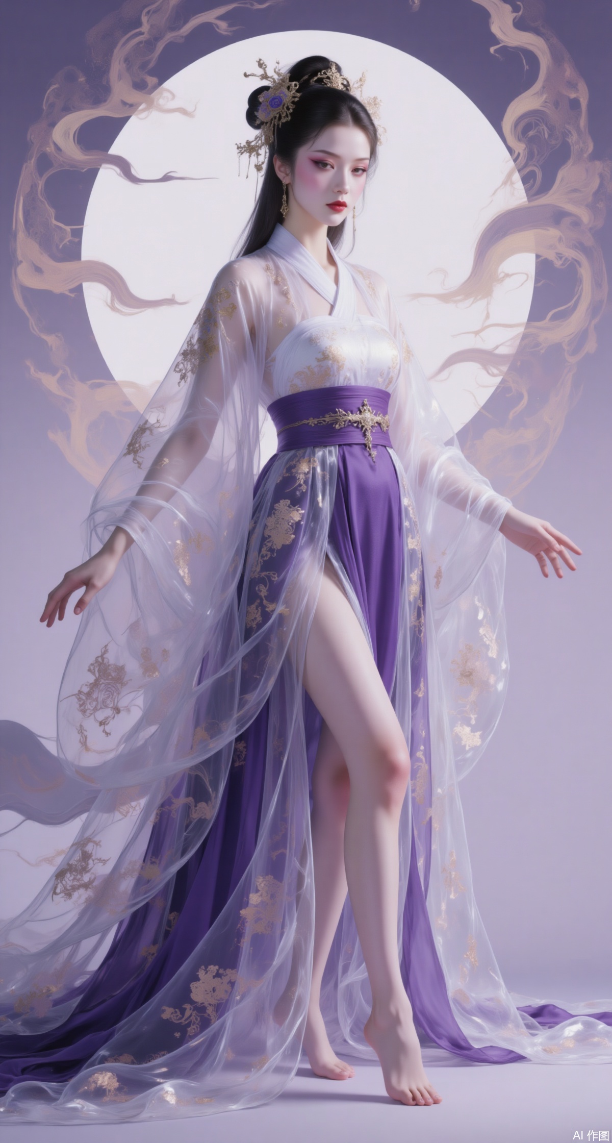 1girl, solo, full body,long legs, hanfu,purple theme,fairy