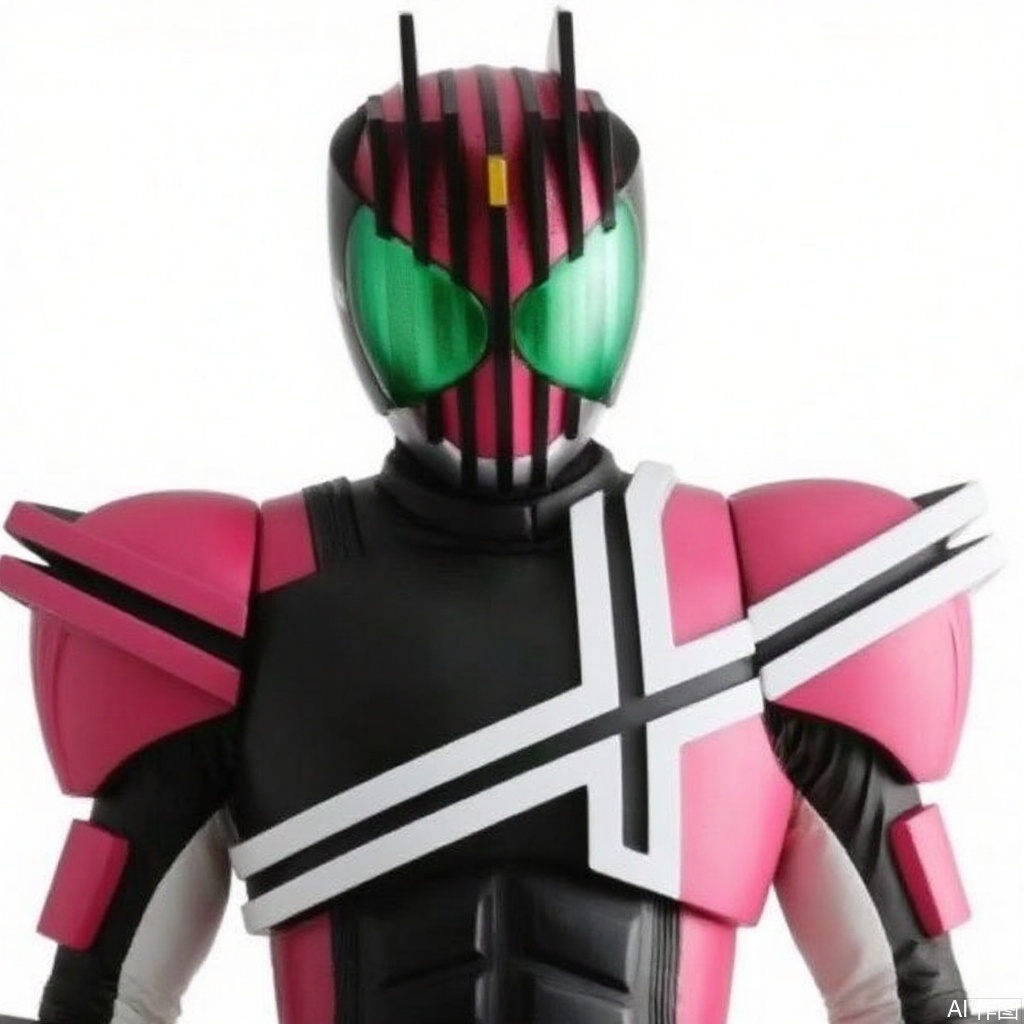 masterpiece, best quality,solo,((white background:1.2)),simple background,
looking at viewer,dcd,decade,kamen_rider,bodysuit,legwear,gloves,boots,cover,mask,armor,bodysuit,pink pattern on body,helmet,tokusatsu,no humans,science fiction,hard mask,no smile,no eyes,no nose,full armor,gauntlets,shoulder armor,breastplate,robot,mecha