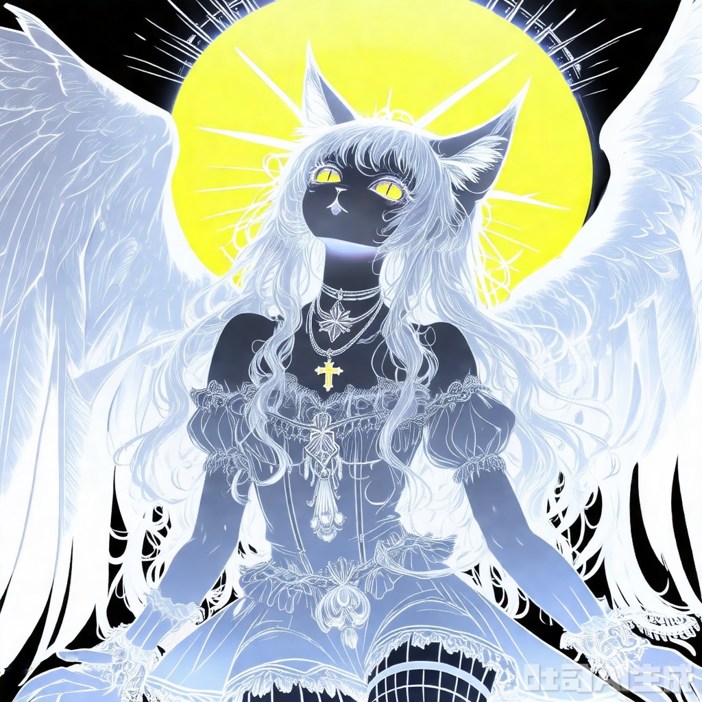 qzfp,white hair,yellow eyes,looking up,stockings,long hair,hime cut,messy hair,floating hair,demon wings,halo,cross necklace,holy,divinity,shine,holy light,cat girl,(loli),(petite),solo,hand101,,



