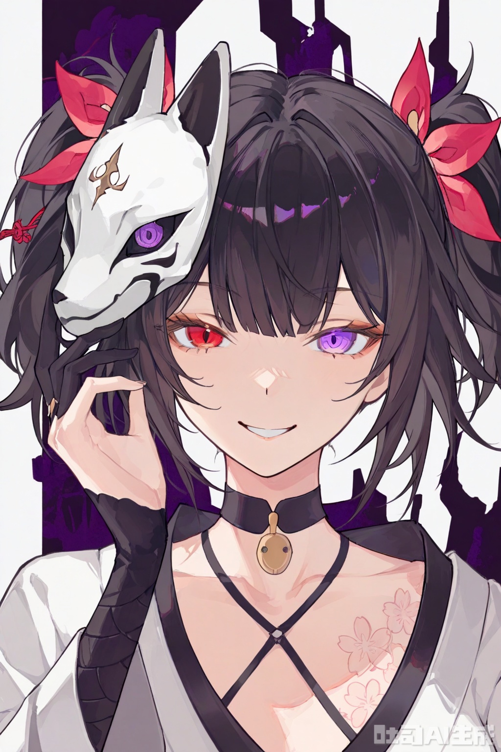  face Megatron G1, Detailedface, portrait of Megatron, smiling, looking at the viewer, red eyes, detailed eyes, menacing look, sinister smile, high detailed, high quality, 4k, art, detailed face
\\\\\\\\\\\\\\
huahuo, 1girl, single_glove, mask on head, sash, black hair, twintails, purple eyes, obi, (fox mask:1.1), single glove, japanese clothes, (Cherry blossom tattoo, chest tattoo:1.1), sparkleSR